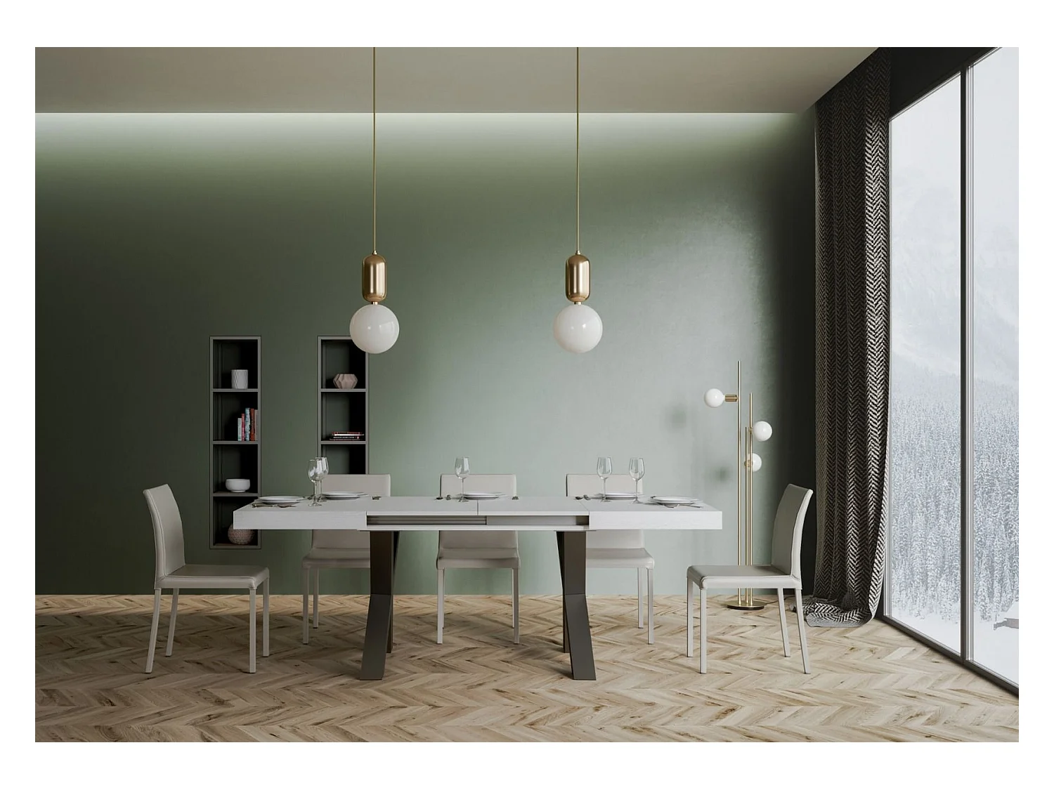 Mesa de jantar extensível 90x130/390 cm Traffic Cinza Branca quadro Antracite