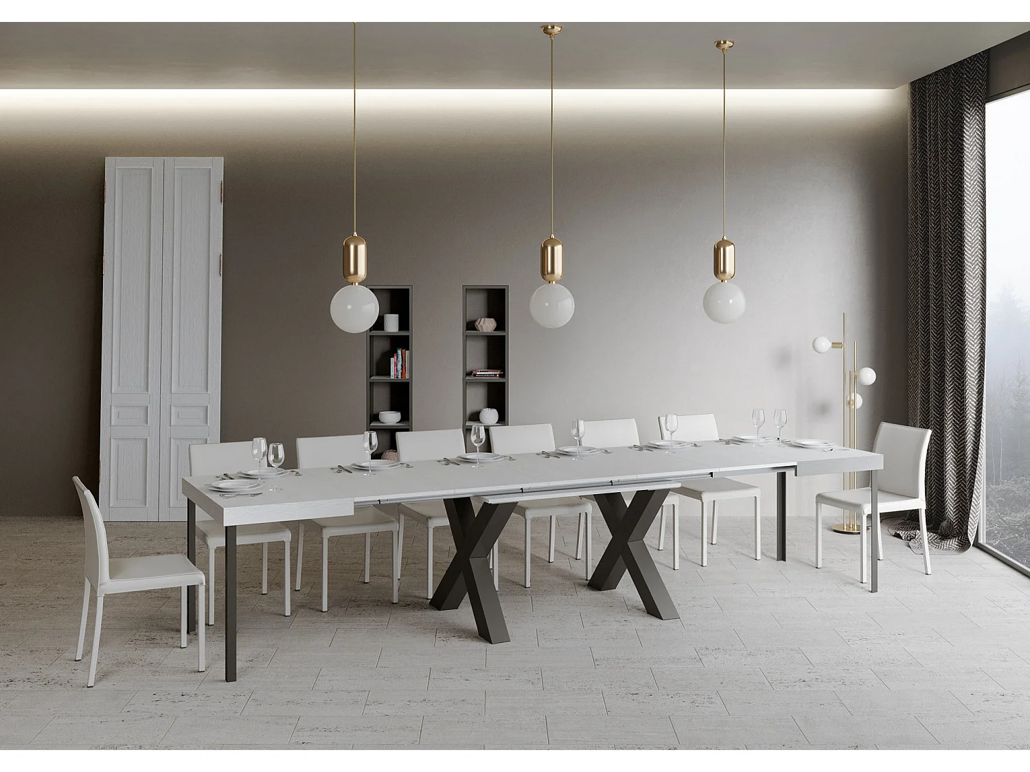 Table extensible 90x130/390 cm Traffic Frêne Blanc cadre Anthracite