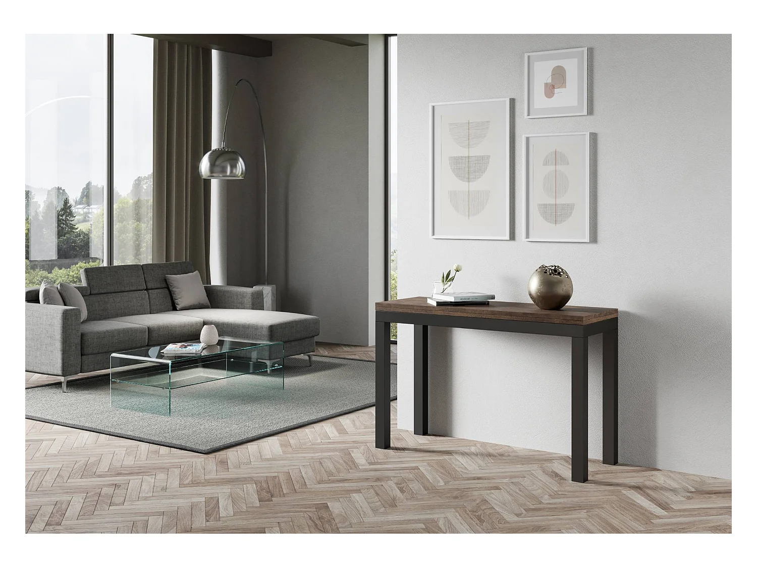 Mesa tipo libro 120x45/90 cm Everyday Double Nogal estructura Antracita