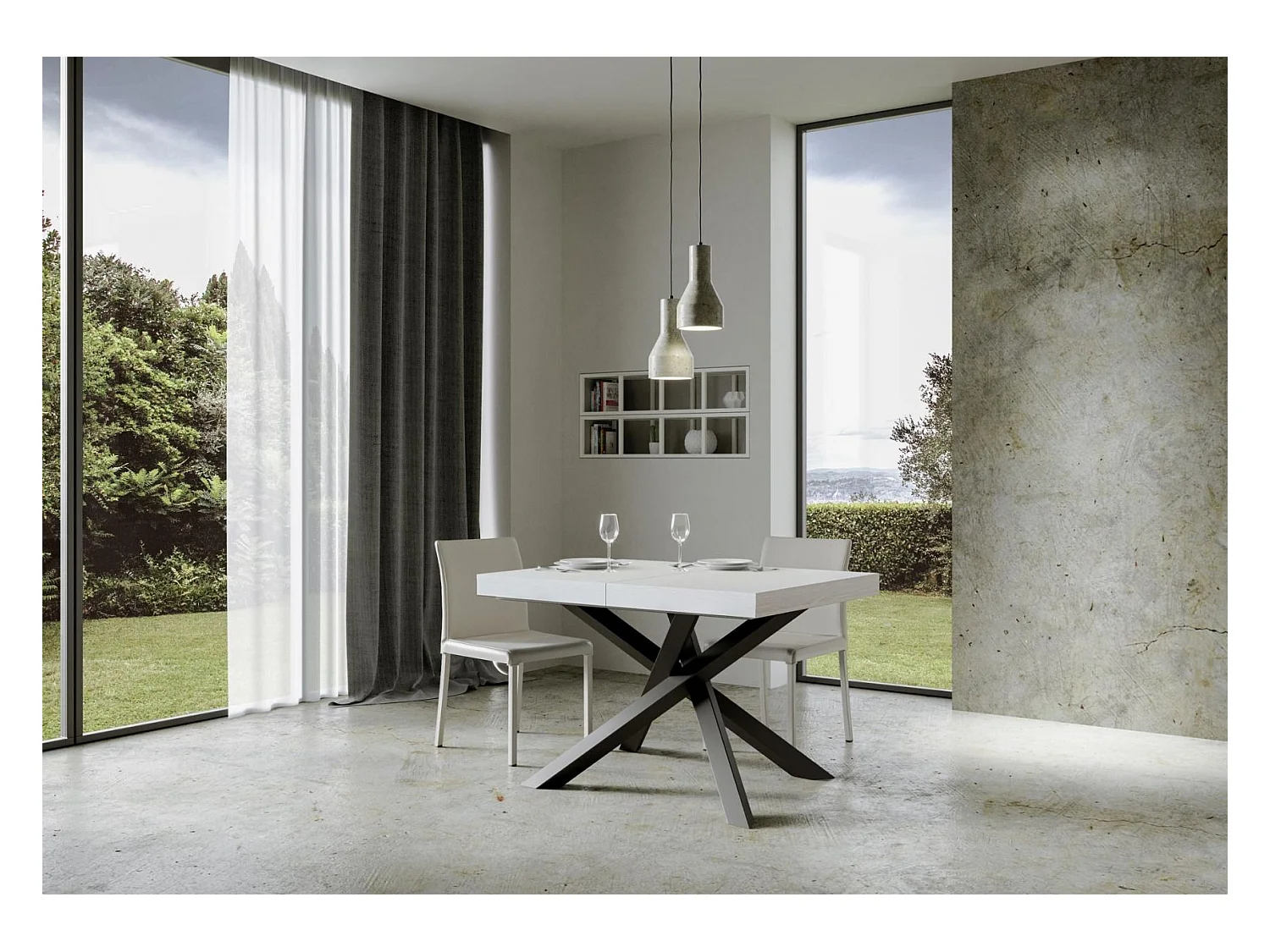 Uitschuifbare tafel 90x130/234 cm Volantis Wit Essen Antraciet frame