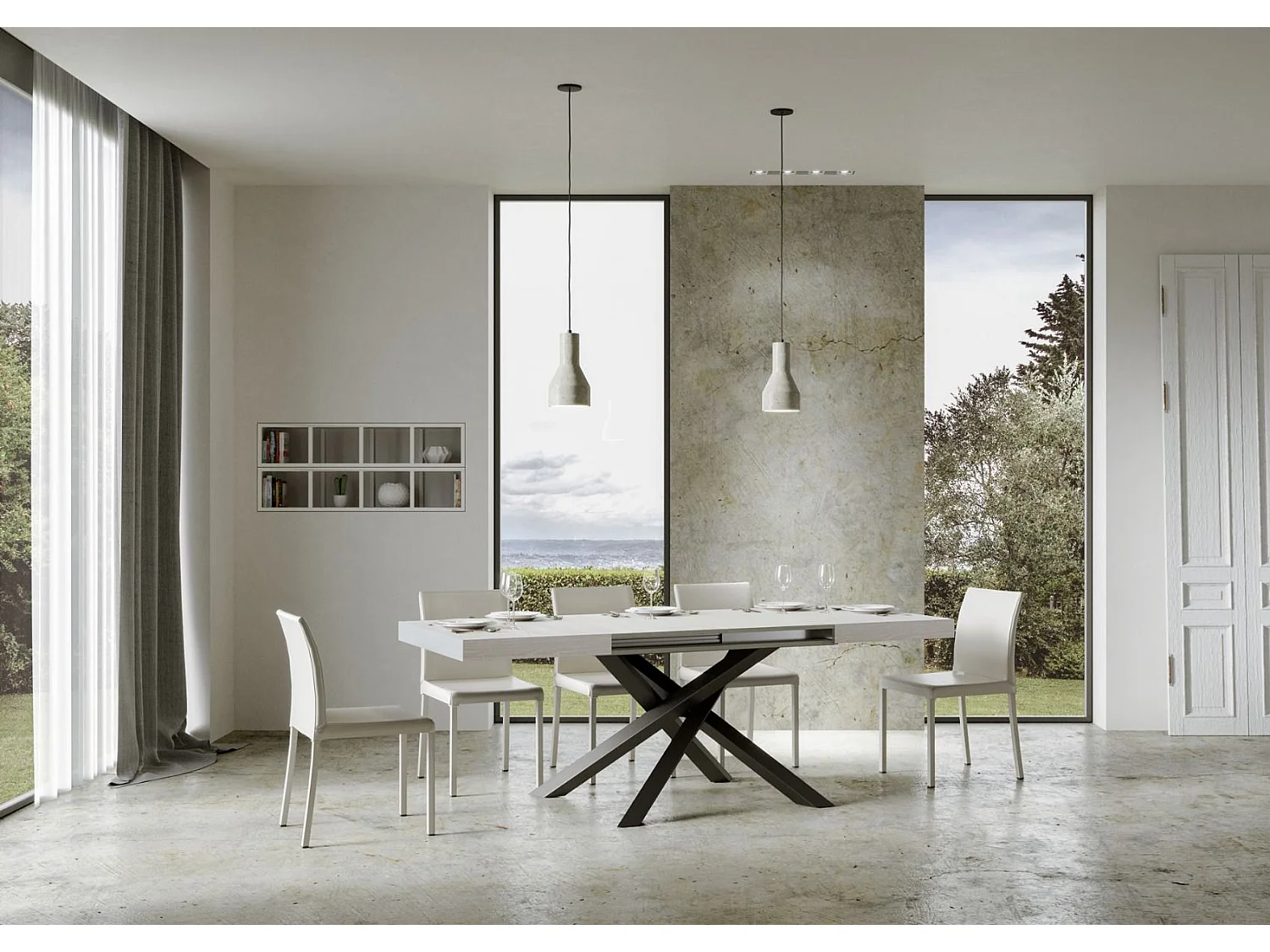 Table extensible 130/234x90 cm Volantis frêne blanc pieds anthracite