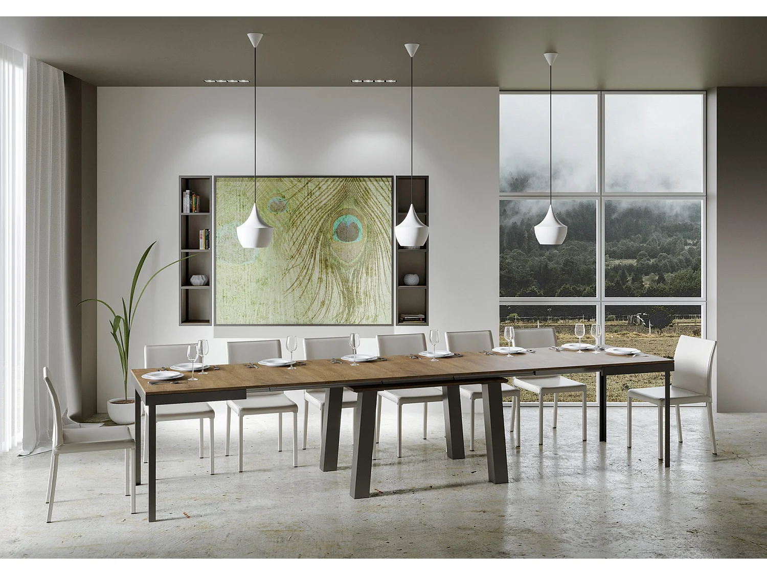 Mesa de jantar extensível 90x160/420 cm Bridge Evolution Nogueira quadro Antracite