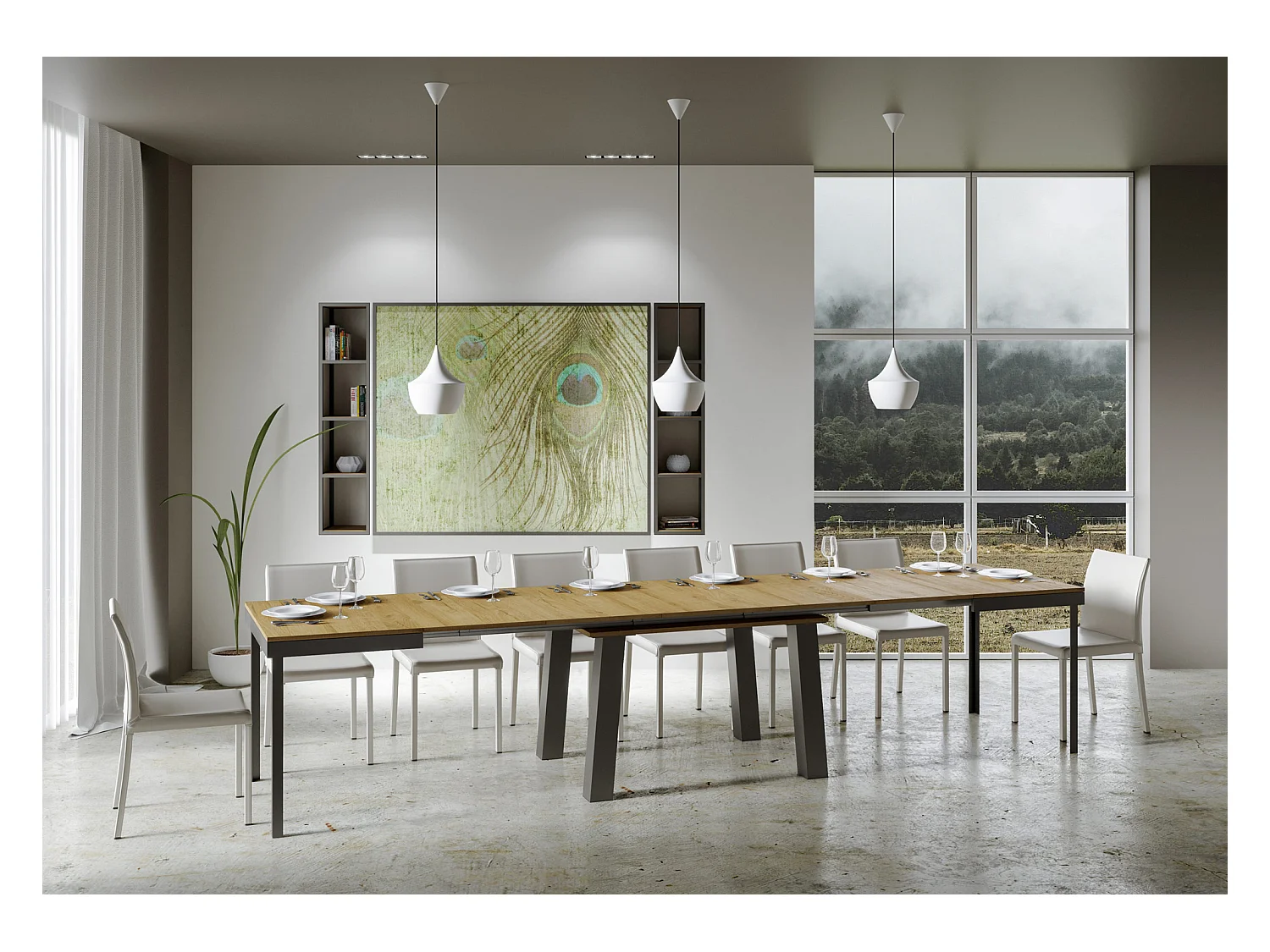 Uitschuifbare tafel 90x120/380 cm Bridge Evolution natuur eiken frame antraciet