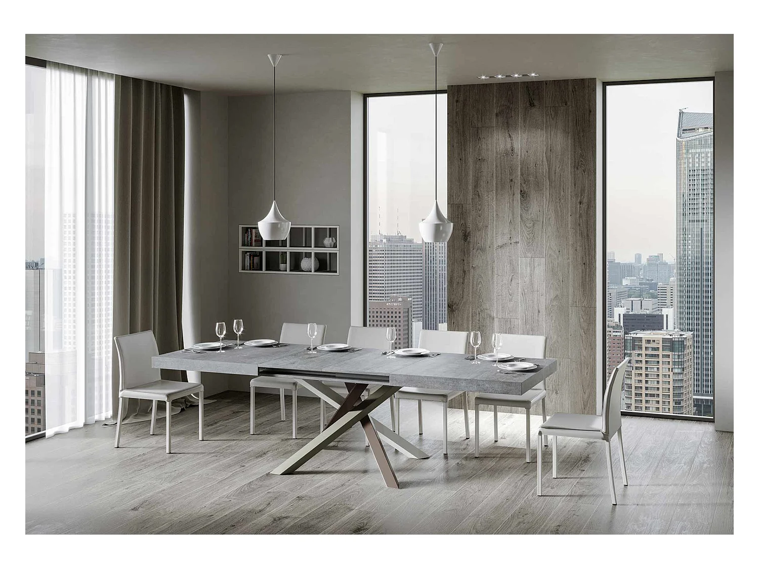 Table extensible 90x180/284 cm Volantis Gris Béton cadre 4/C