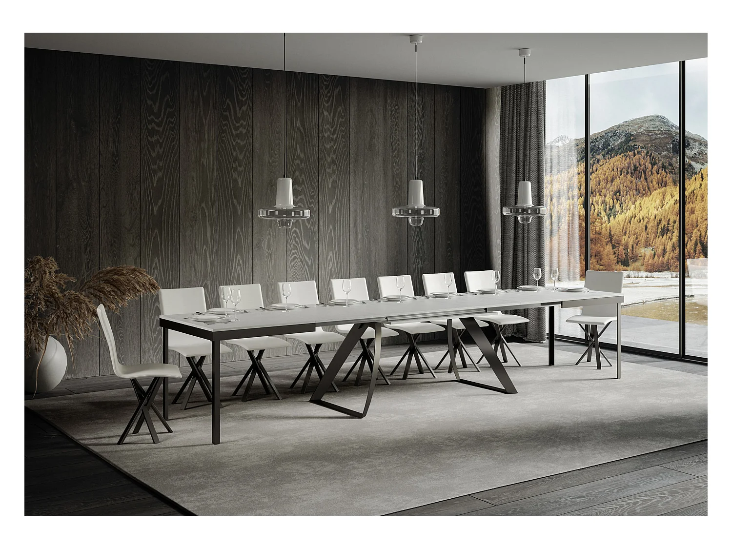 Mesa de jantar extensível 90x160/420 cm Proxy Evolution Cinza Branca quadro Antracite