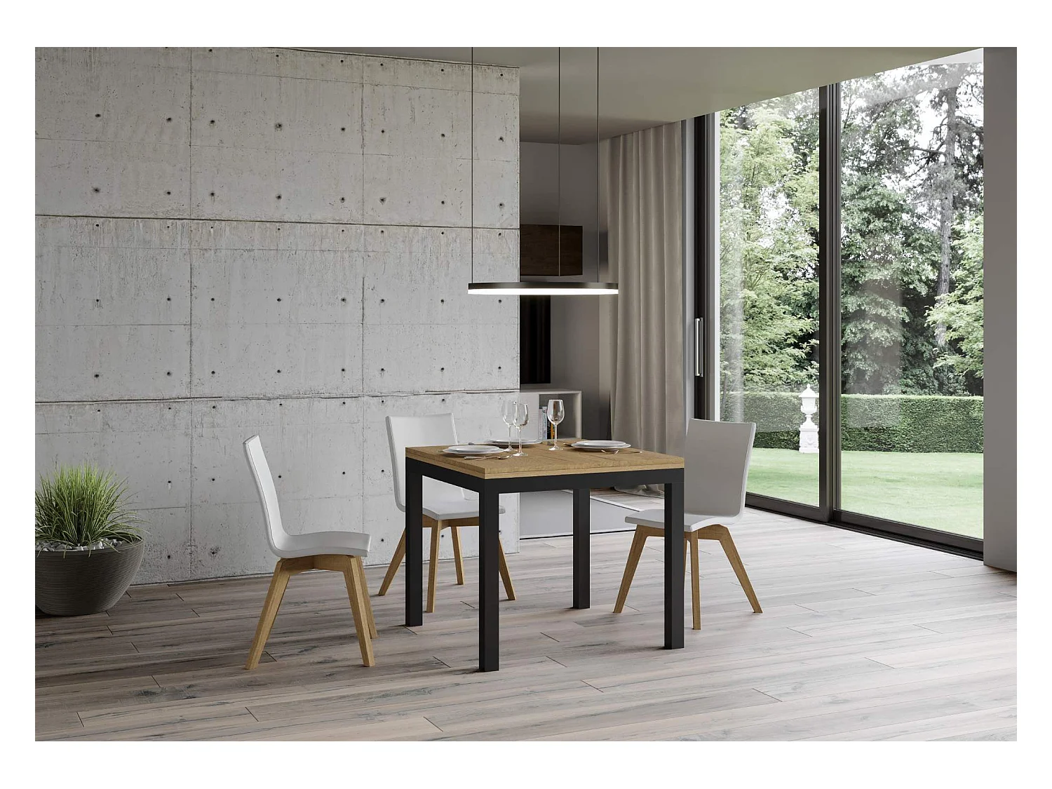 Table extensible portefeuille 90x90/180 cm Everyday Libra Chêne Nature cadre Anthracite