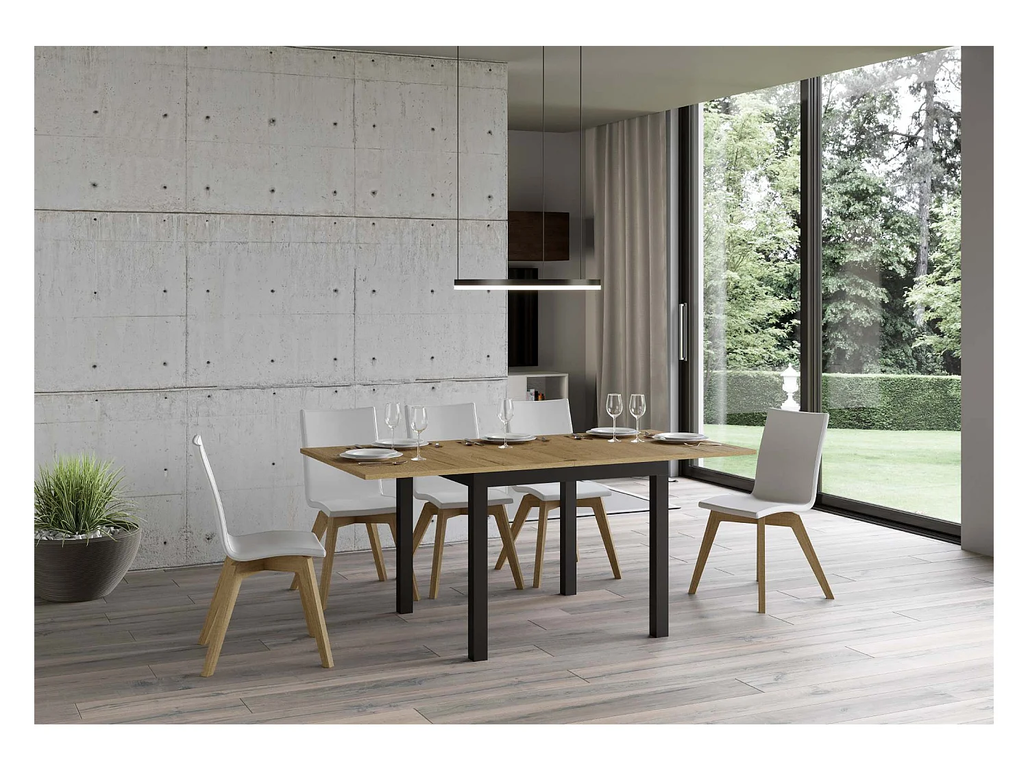 Table extensible portefeuille 90x90/180 cm Everyday Libra Chêne Nature cadre Anthracite