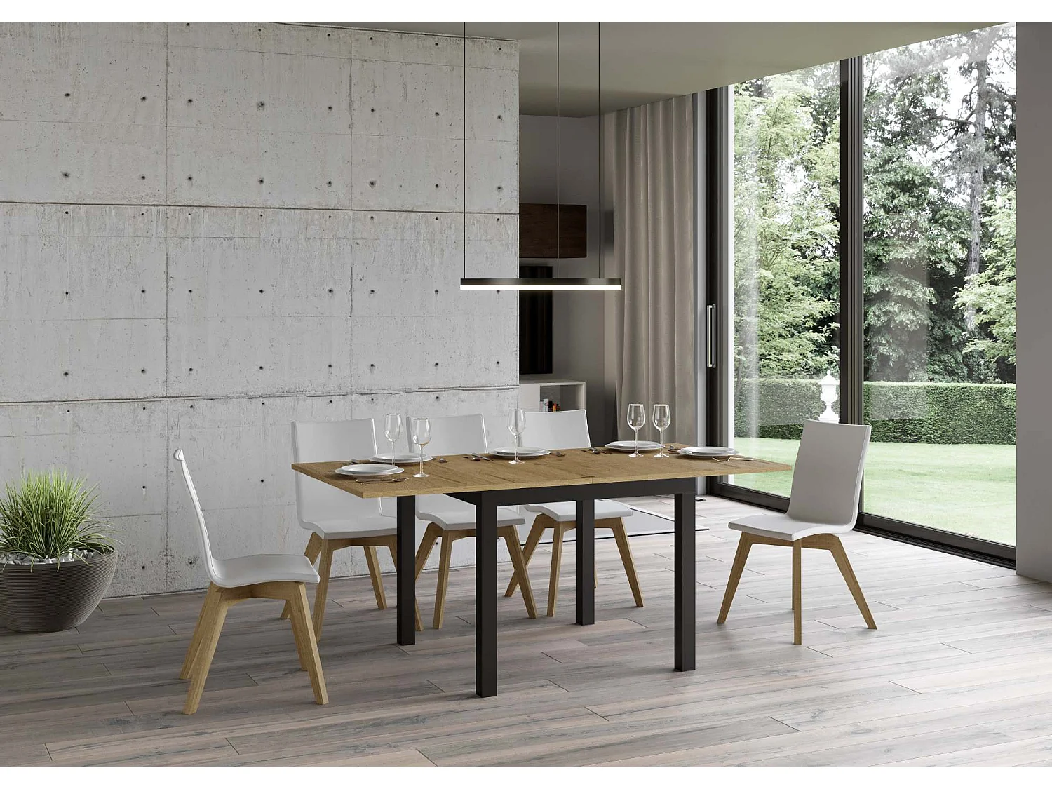 Uitklapbare tafel 90x90/180 cm Everyday Libra natuur eiken frame antraciet