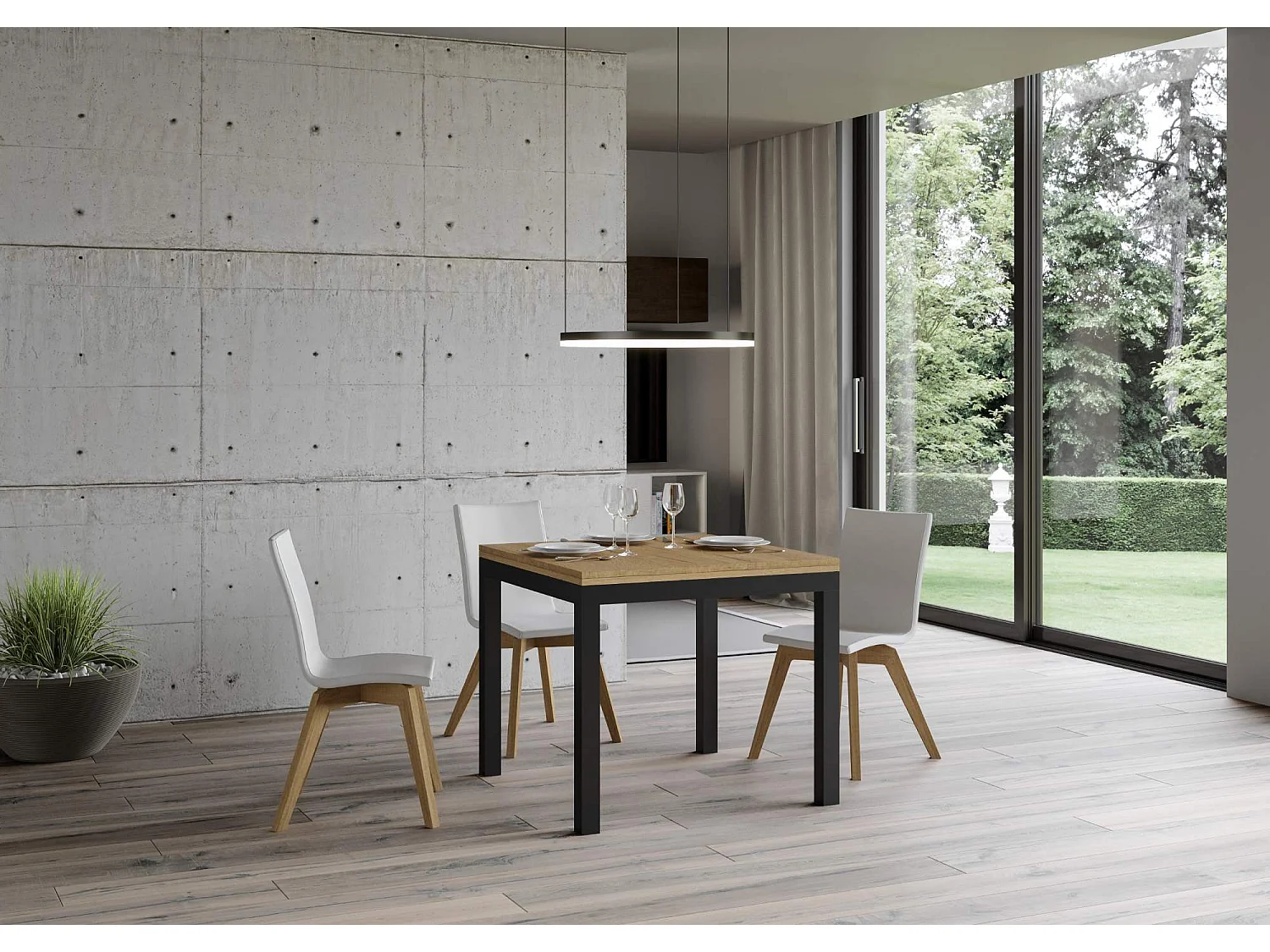 Uitklapbare tafel 90x90/180 cm Everyday Libra natuur eiken frame antraciet