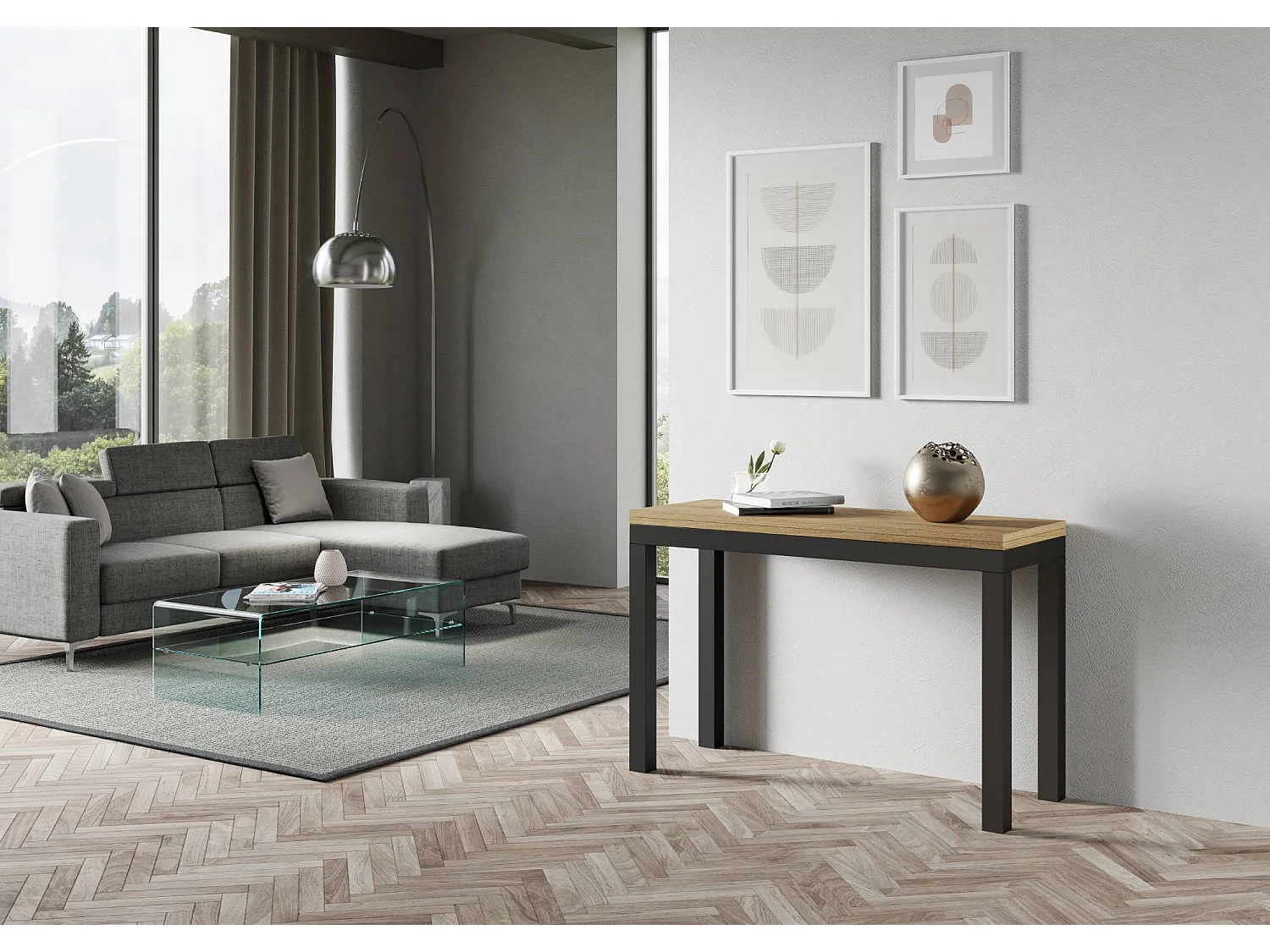 Table extensible portefeuille 120x45/90 cm Everyday Double Chêne Nature cadre Anthracite