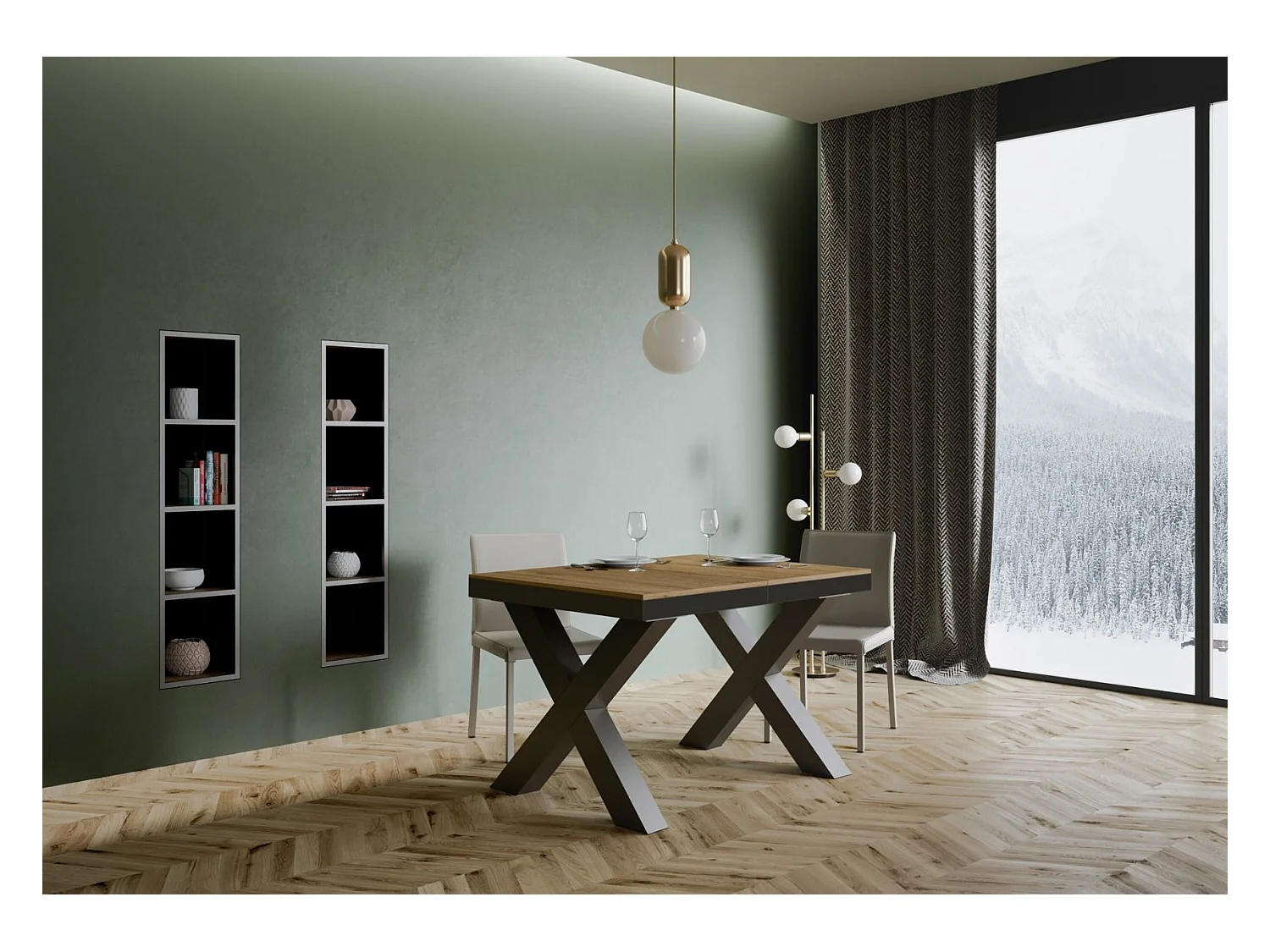 Ausziehtisch 90x120/224 cm Traffic Evolution Eiche Natur mit Eisenrahmen aus Anthrazit