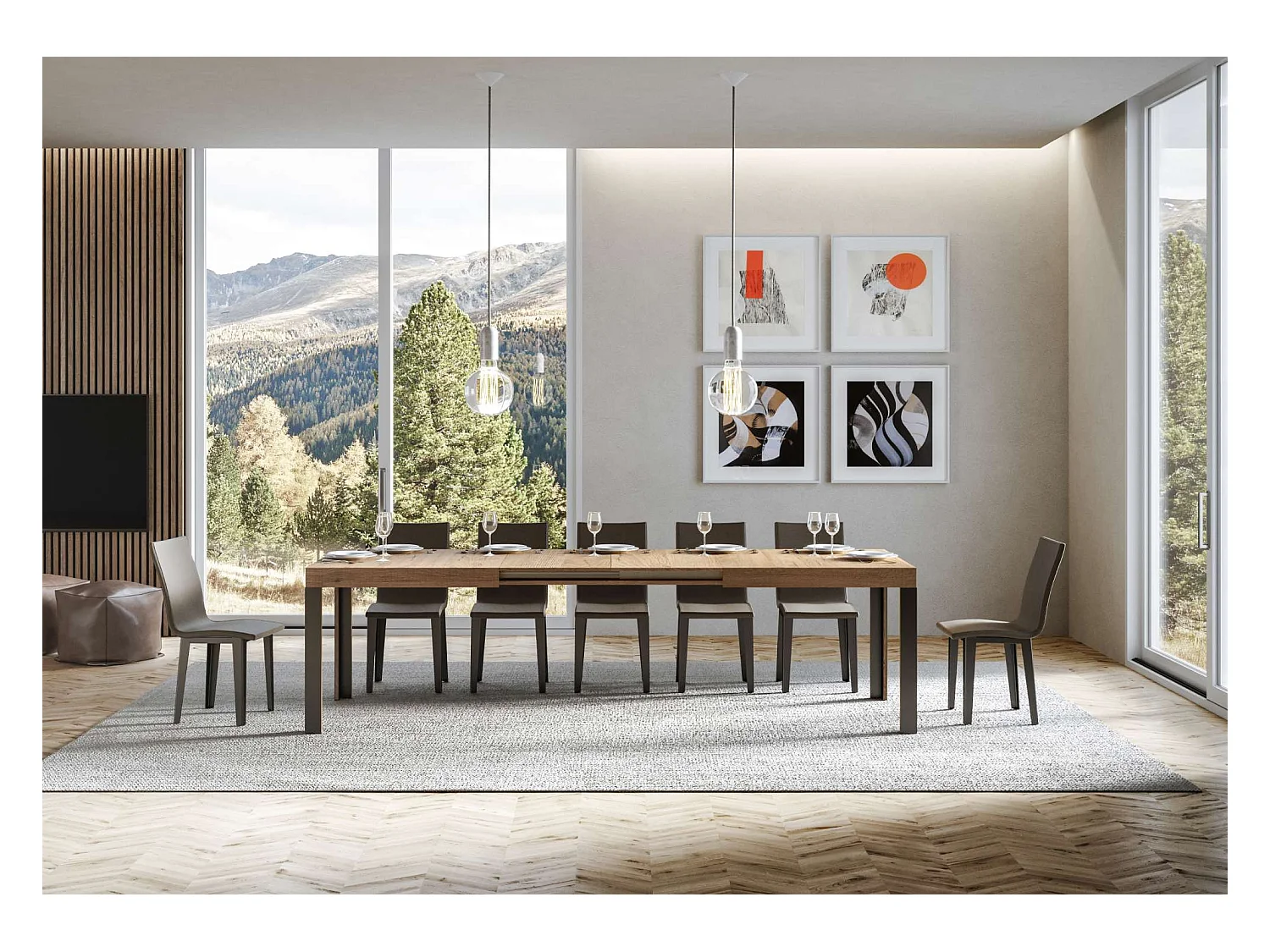 Mesa extensible 90x160/264 cm Linea Roble Natural estructura Antracita