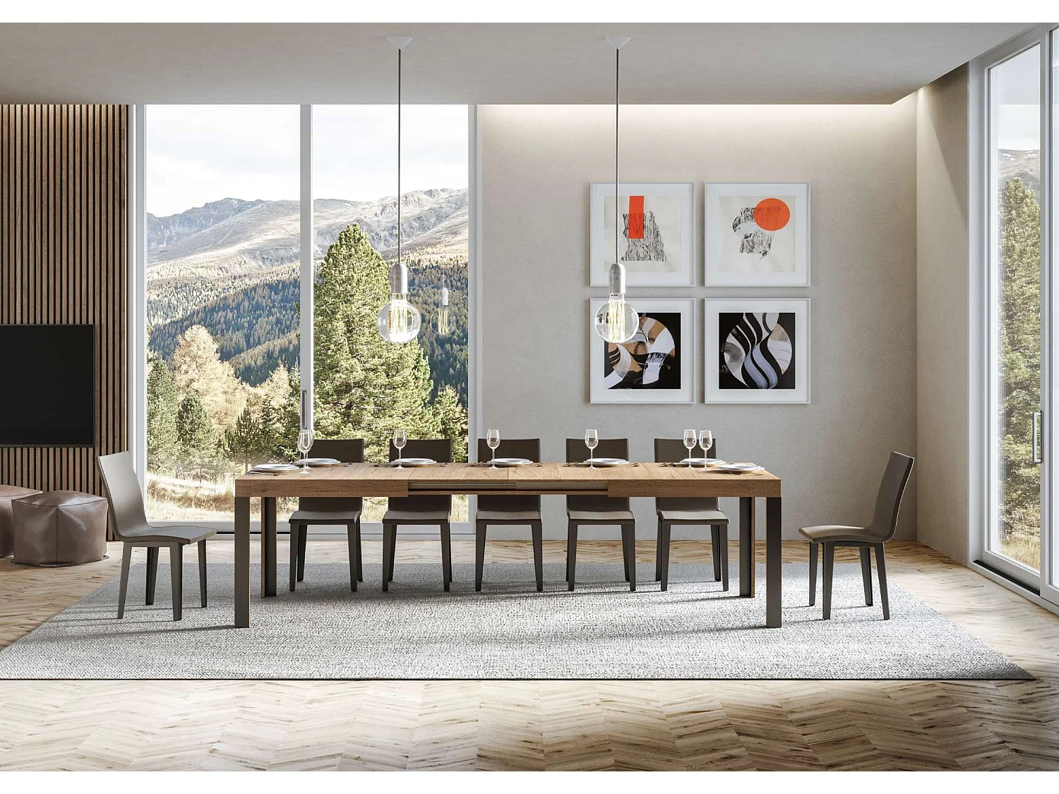Table extensible 90x160/264 cm Linea Chêne Nature cadre Anthracite