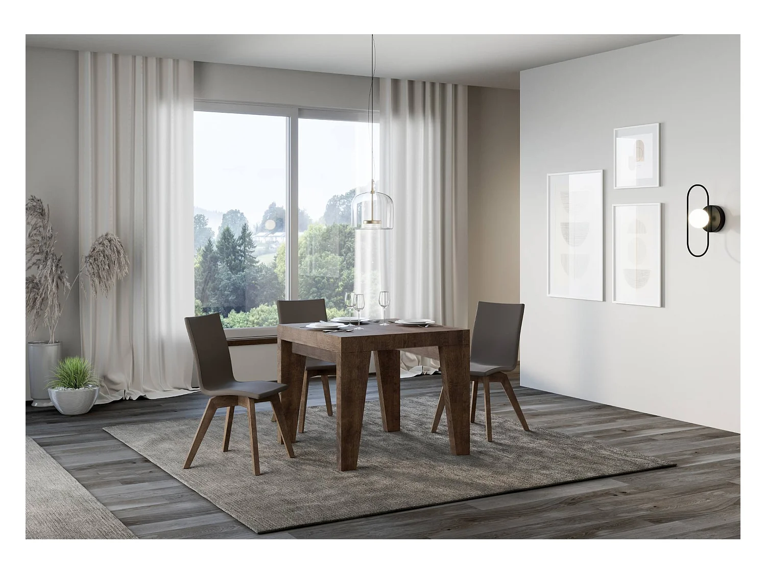 Mesa de jantar extensível 90x90/246 cm Naxy Nogueira