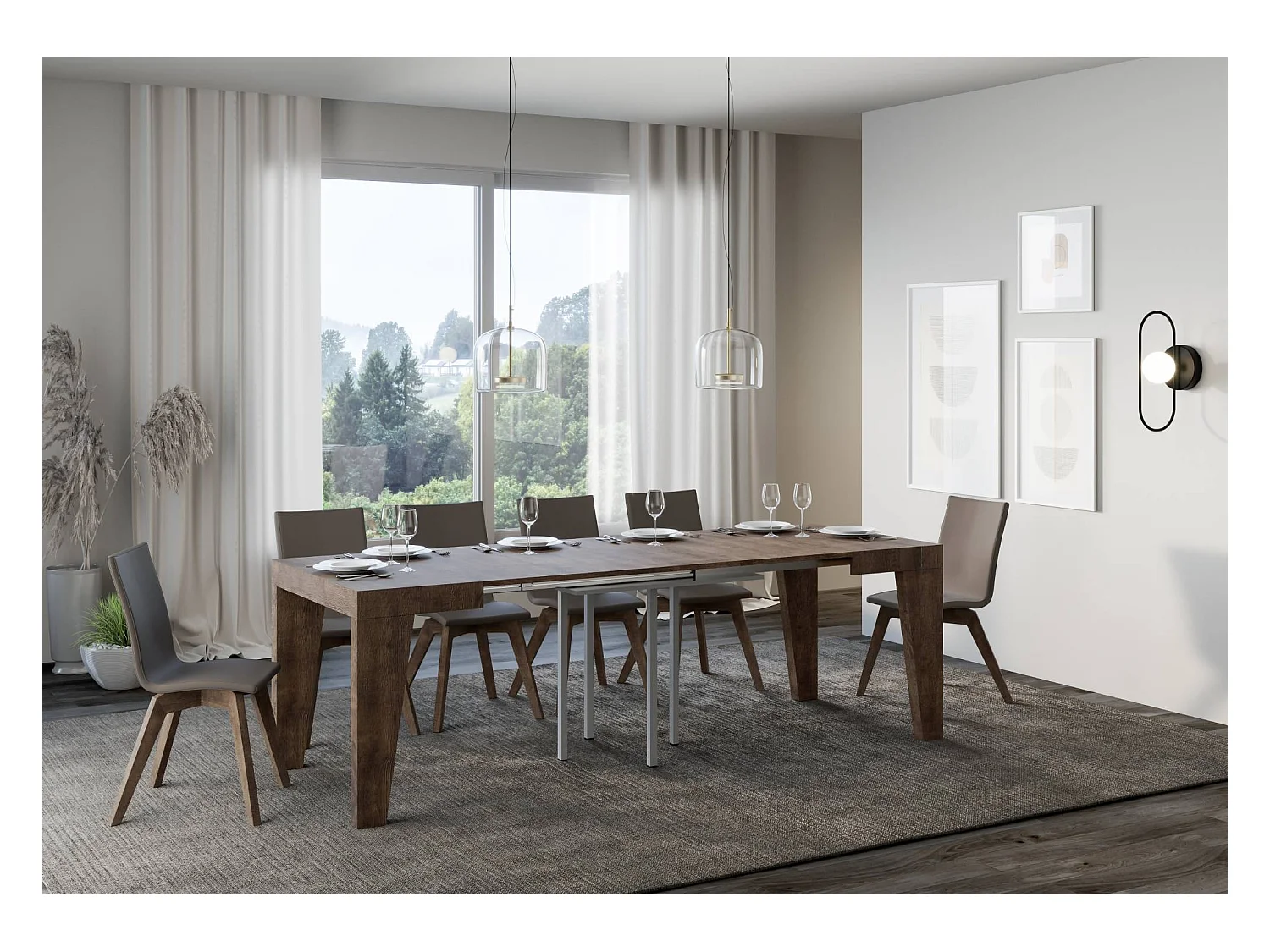 Mesa de jantar extensível 90x90/246 cm Naxy Nogueira