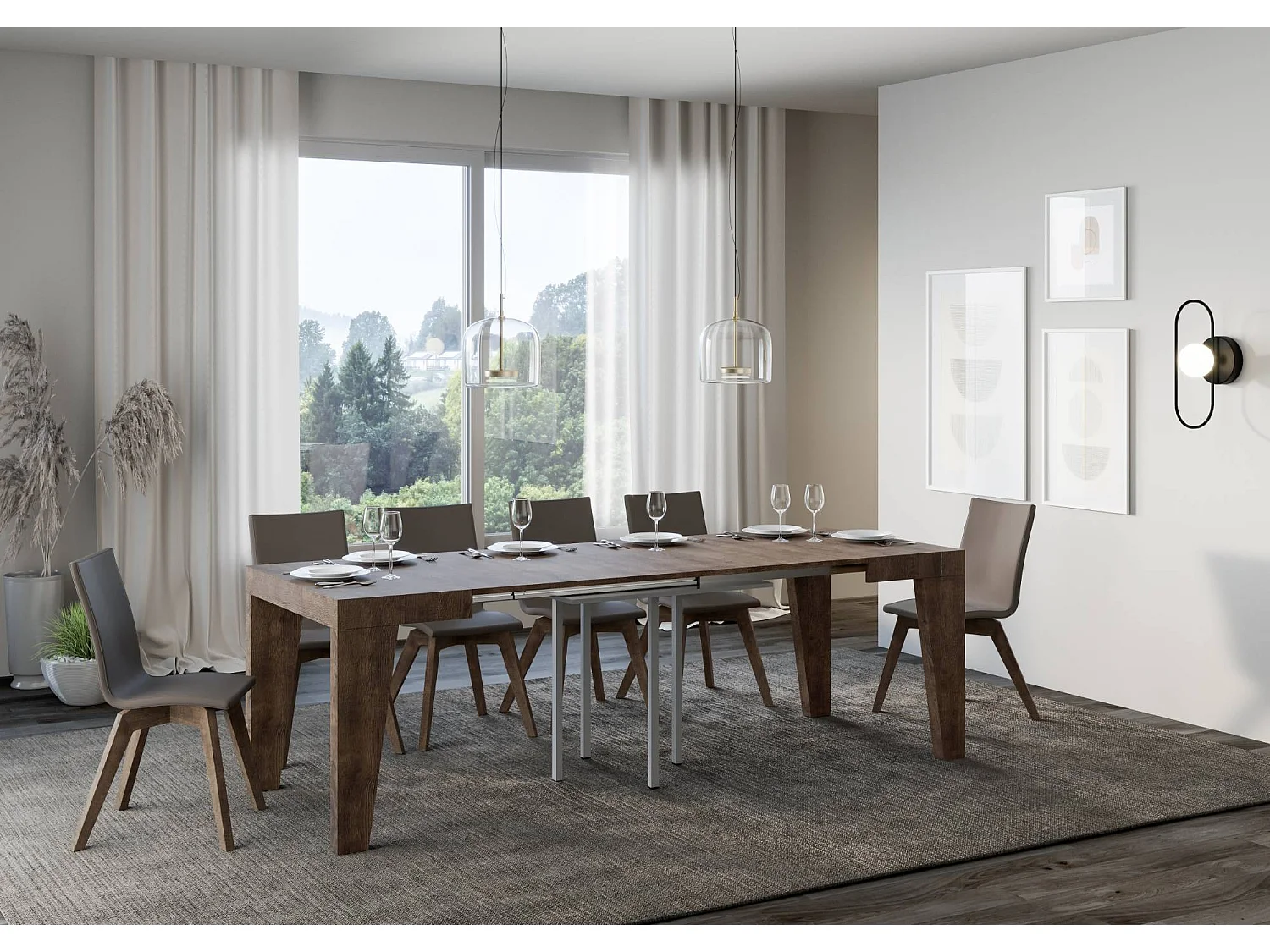 Tavolo allungabile 90/246x90 cm Naxy noce