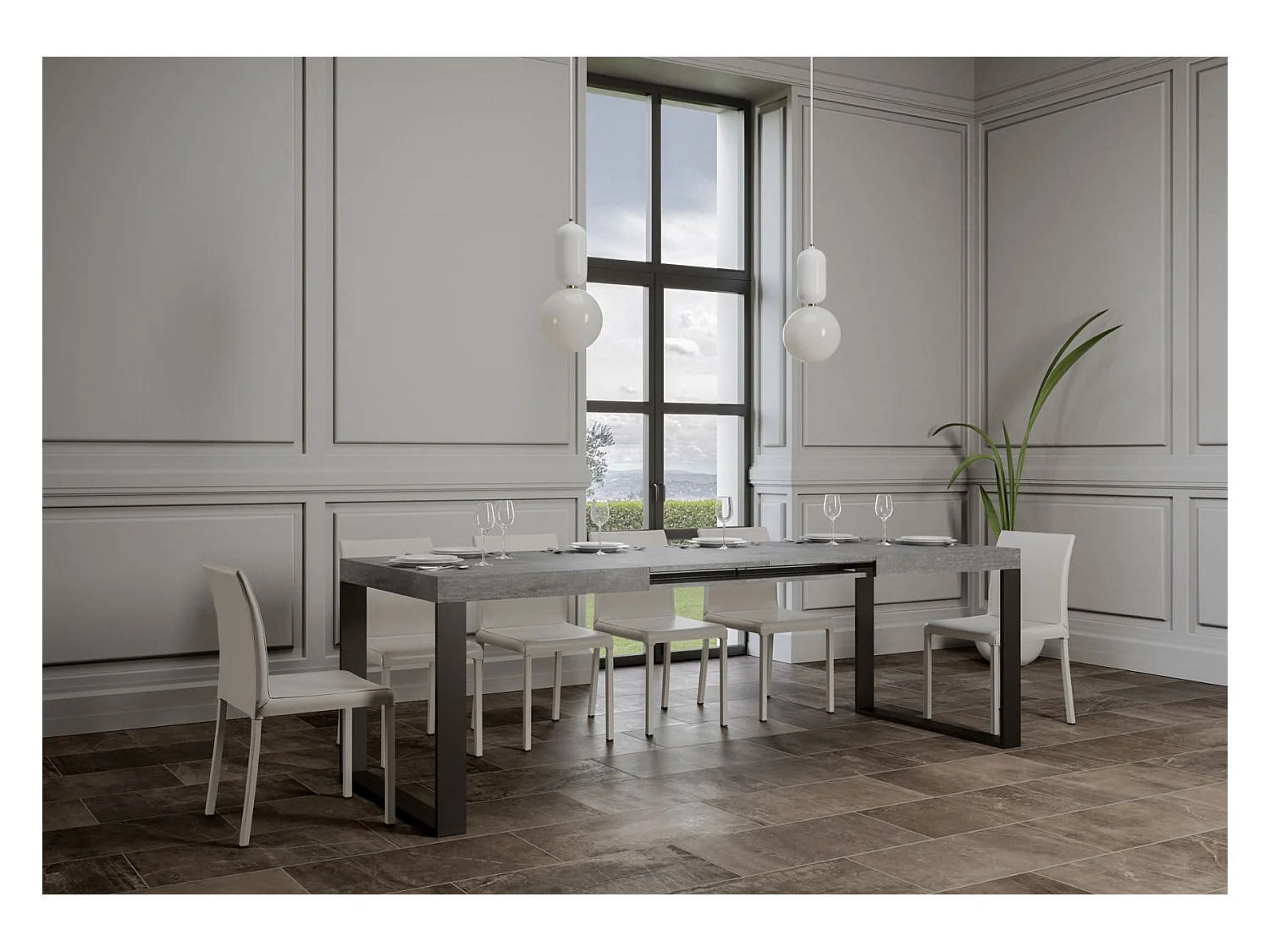 Table extensible 90x180/440 cm Tecno Gris Béton cadre Anthracite