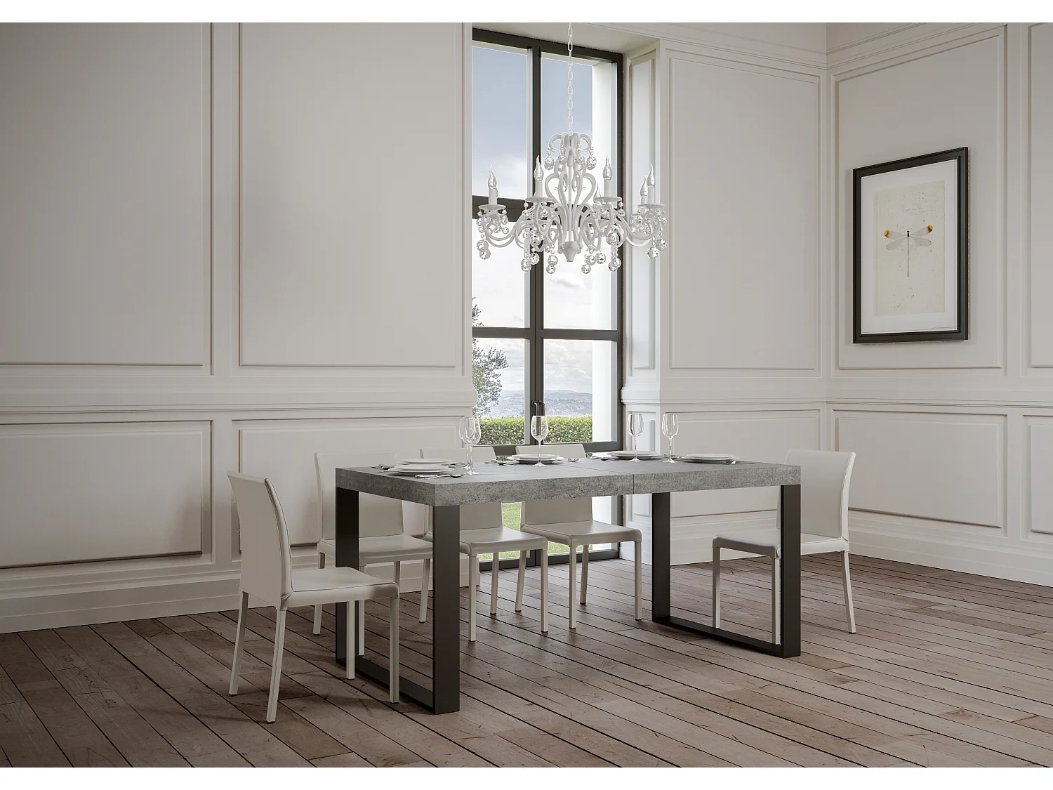 Table extensible 180/440x90 cm Tecno gris béton pieds anthracite