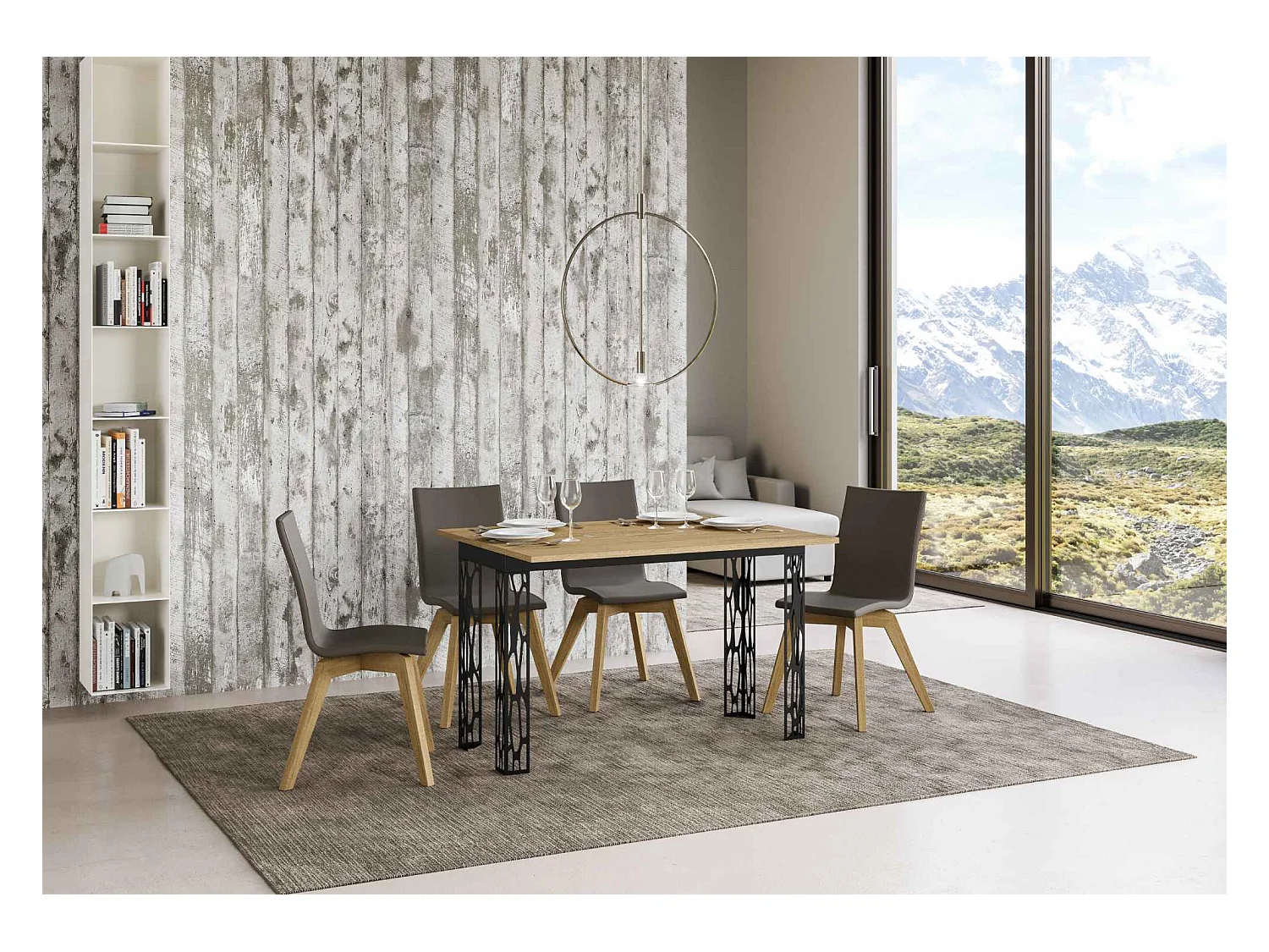 Mesa de jantar extensível tipo livro 120x45/90 cm Ghibli Double Carvalho Natural quadro Antracite