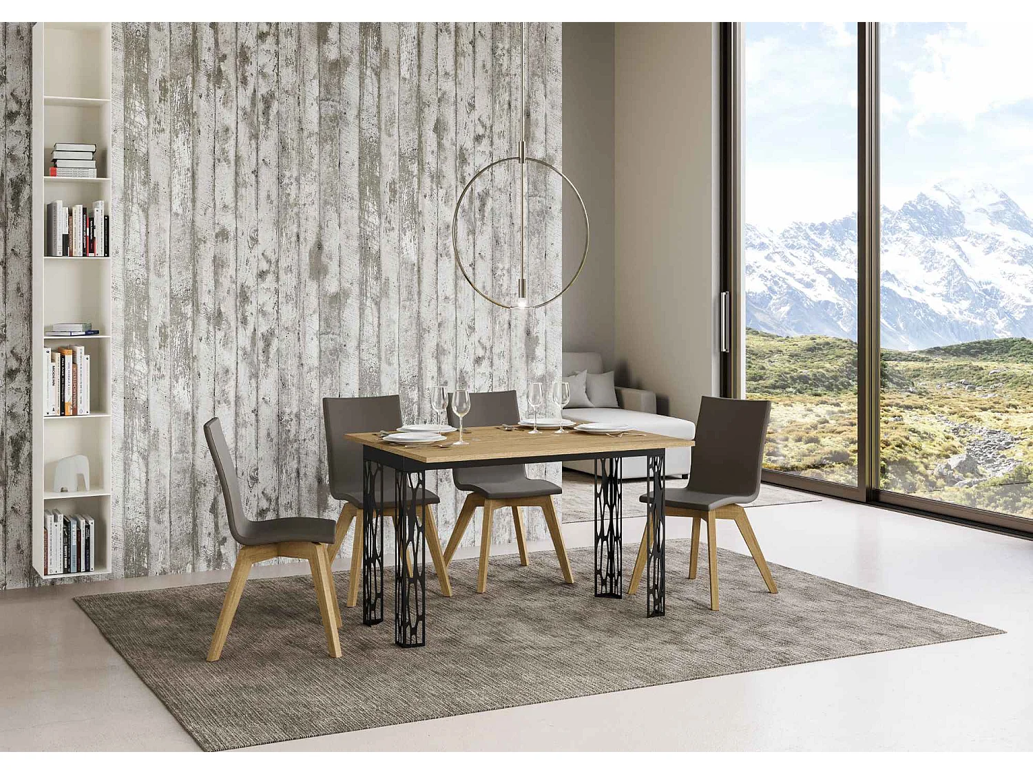 Uitklapbare tafel 120x45/90 cm Ghibli Double natuur eiken frame antraciet