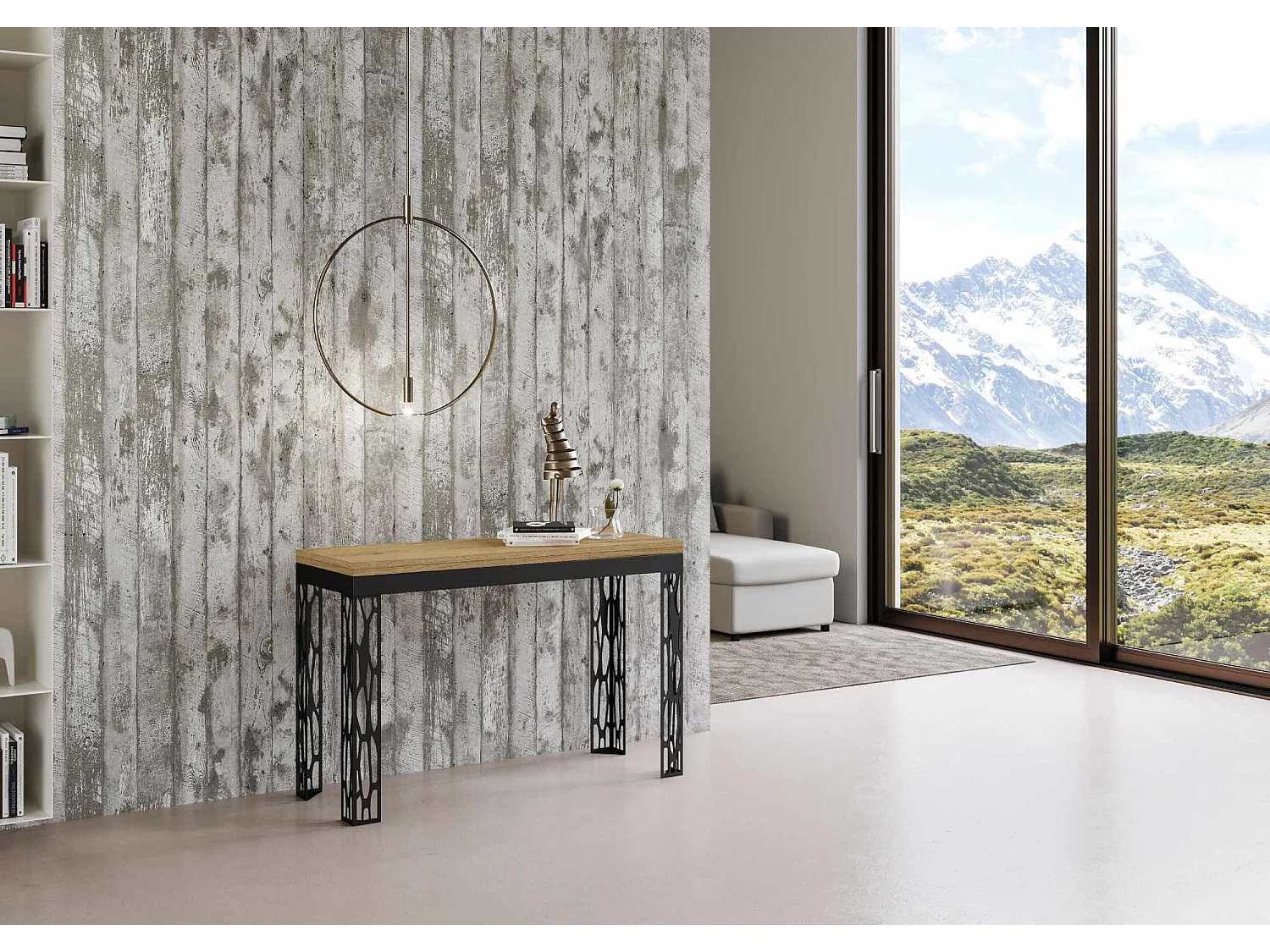 Table extensible portefeuille 120x45/90 cm Ghibli Double Chêne Nature cadre Anthracite