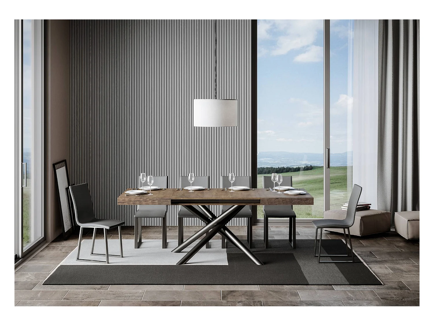 Table extensible 90x130/234 cm Famas Noyer cadre Anthracite