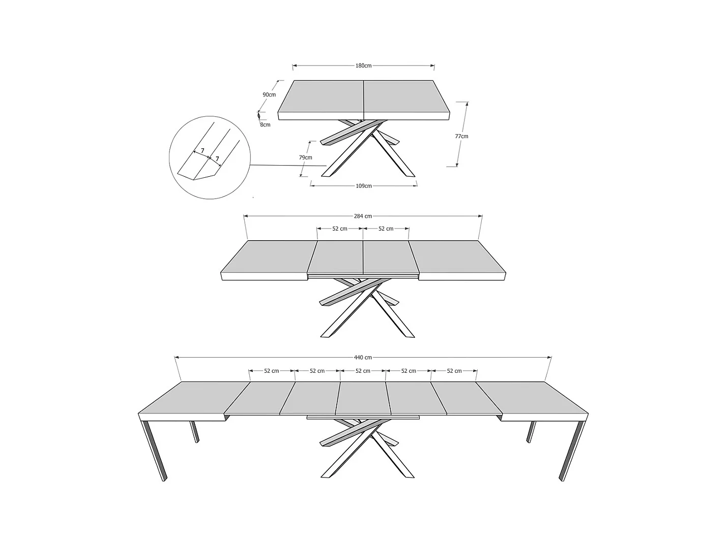 Mesa extensible 90x180/440 cm Volantis Evolution Estructura Nogal Antracita
