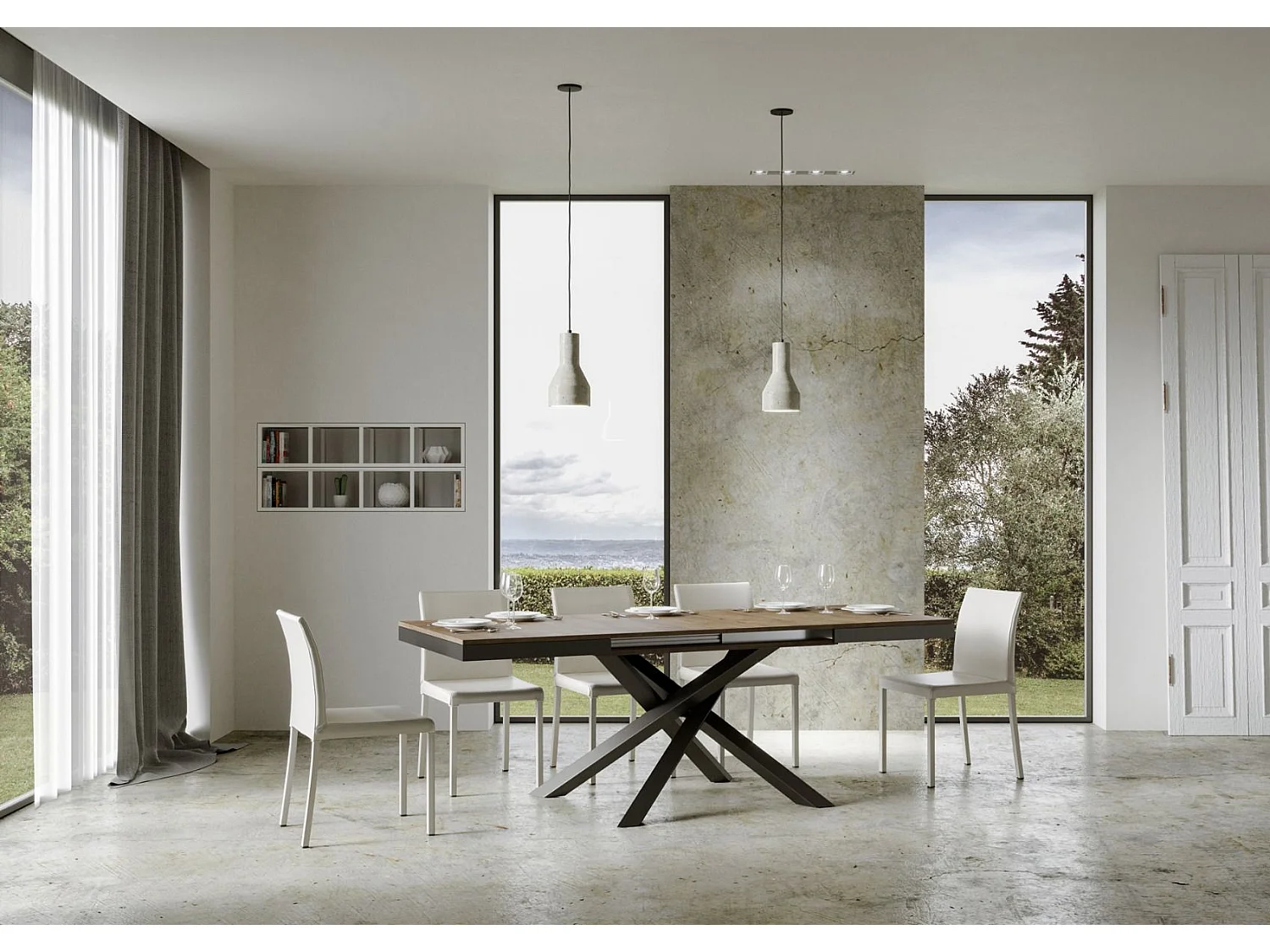 Table extensible 180/440x90 cm Volantis Evolution noyer cadre et pieds anthracite