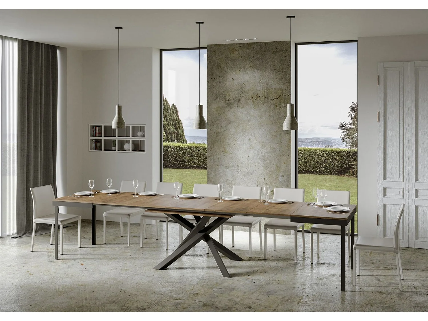 Tavolo allungabile 180/440x90 cm Volantis Evolution noce telaio e gambe antracite