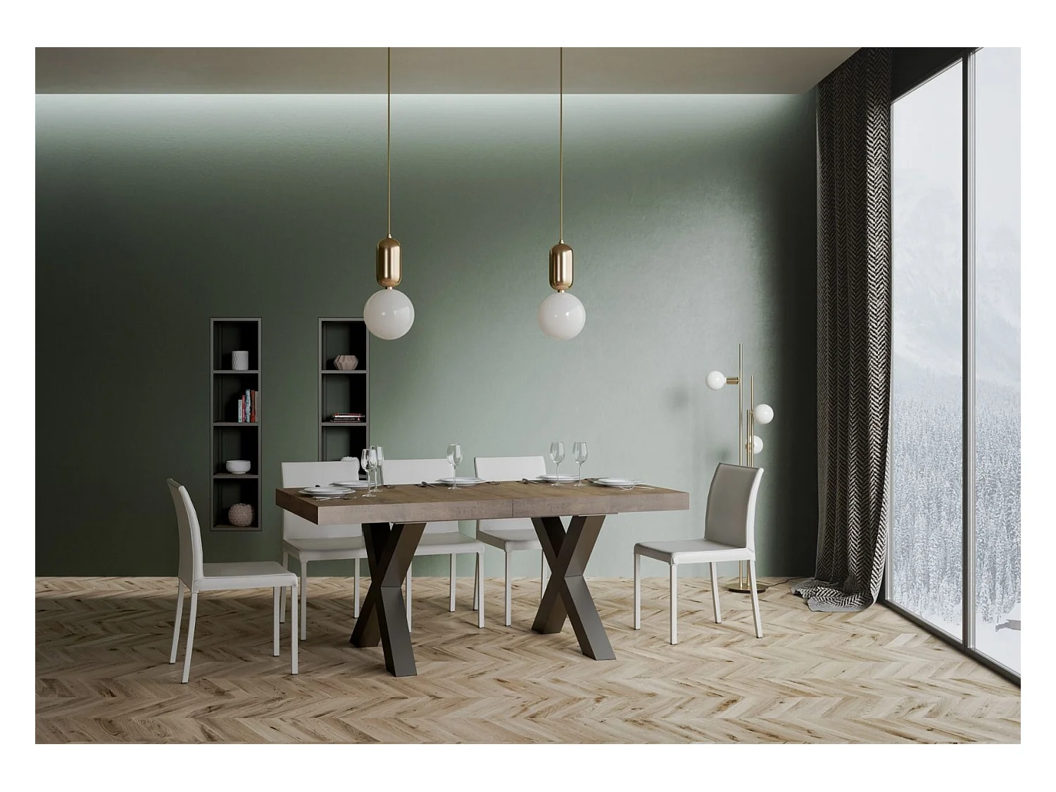 Uitschuifbare tafel 90x180/440 cm Traffic walnoot frame antraciet