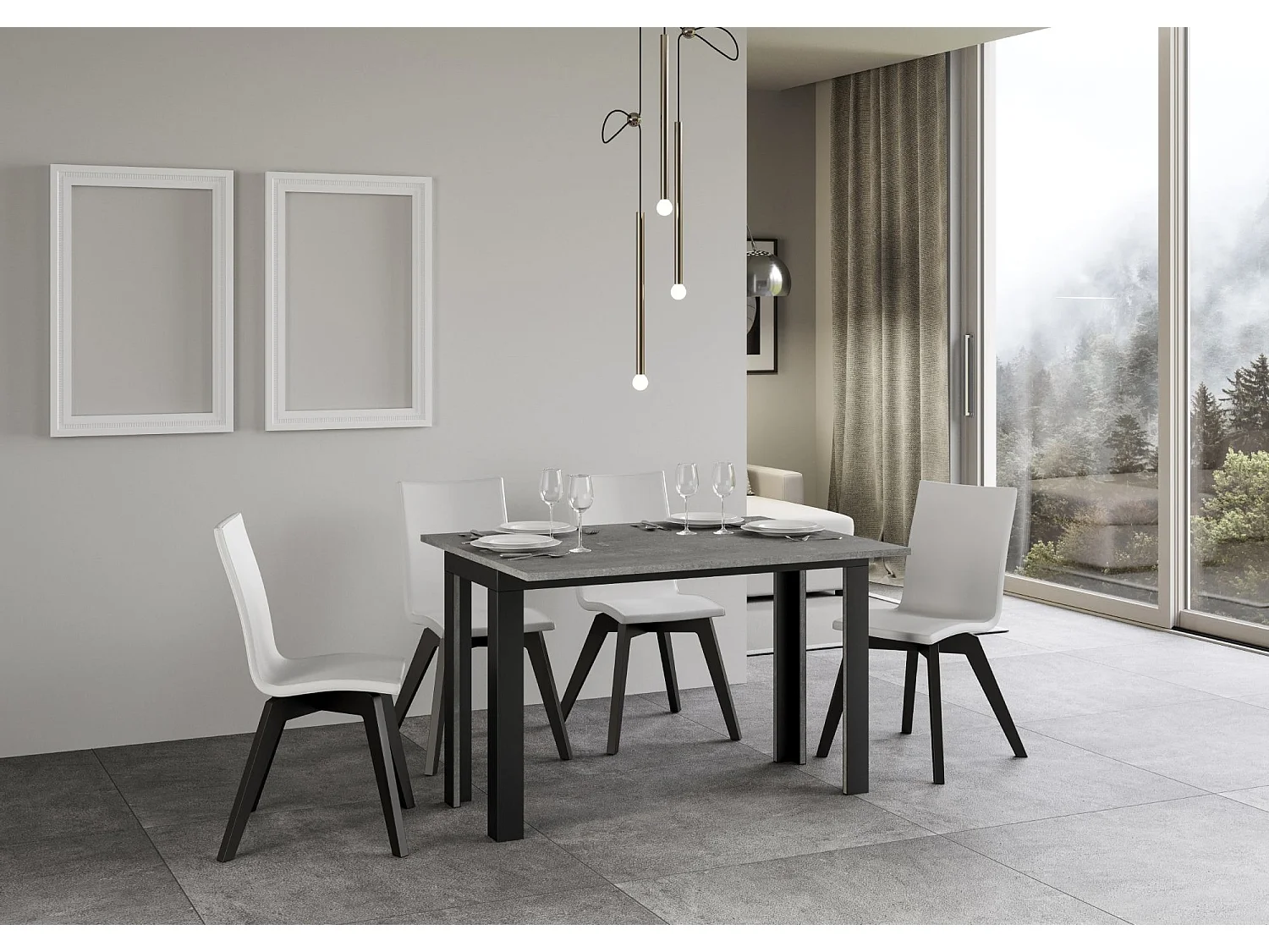 Table extensible portefeuille 120x45/90 cm Linea Double Gris Béton cadre Anthracite