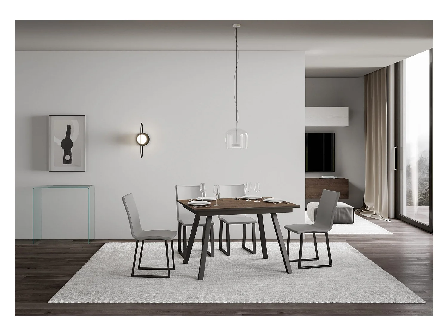 Table extensible 90x120/180 cm Mirhi Noyer cadre Anthracite