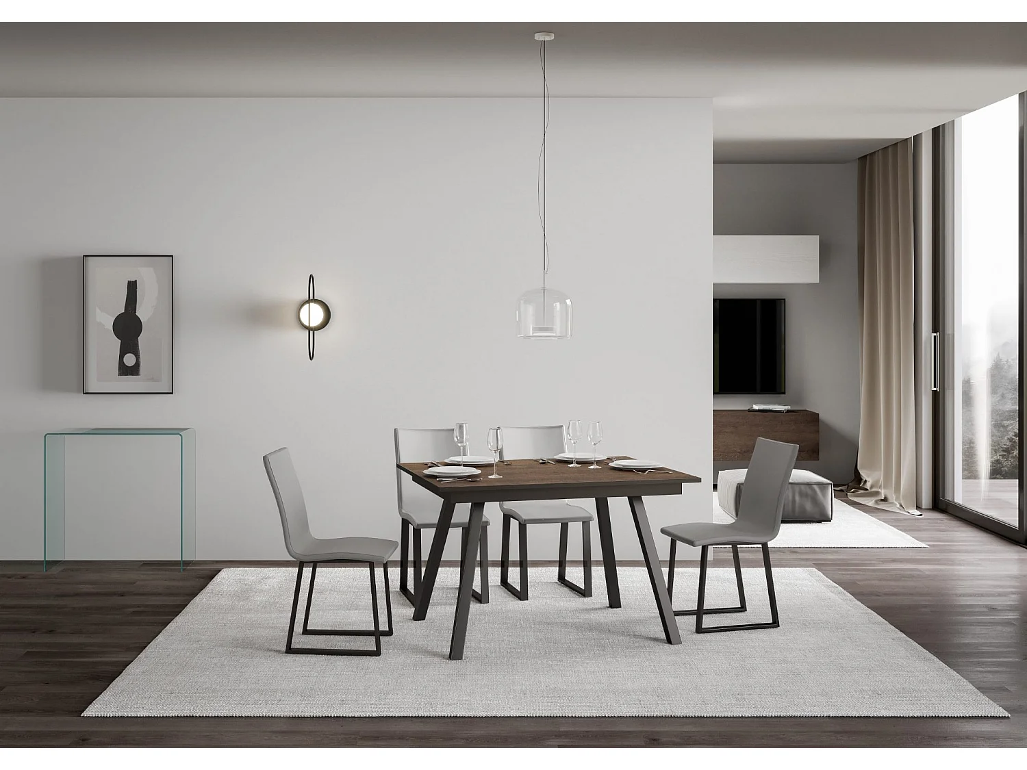 Uitschuifbare tafel 90x120/180 cm Mirhi walnoot frame antraciet