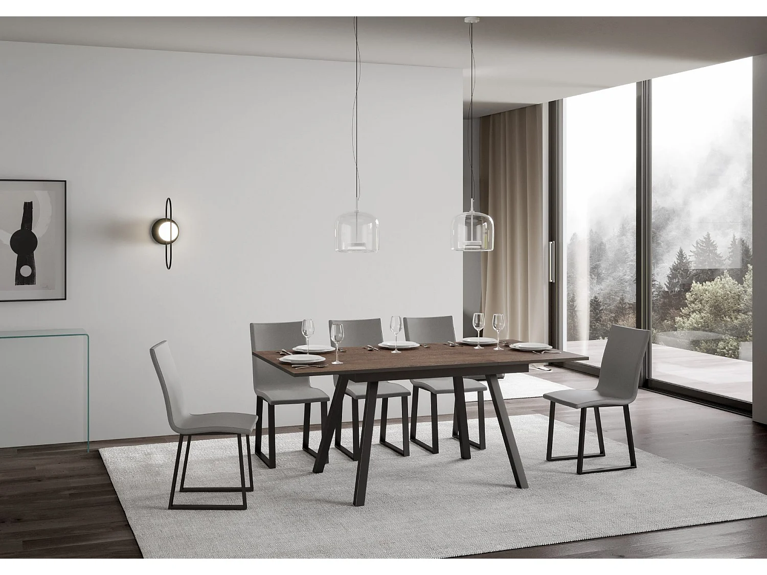 Uitschuifbare tafel 90x120/180 cm Mirhi walnoot frame antraciet