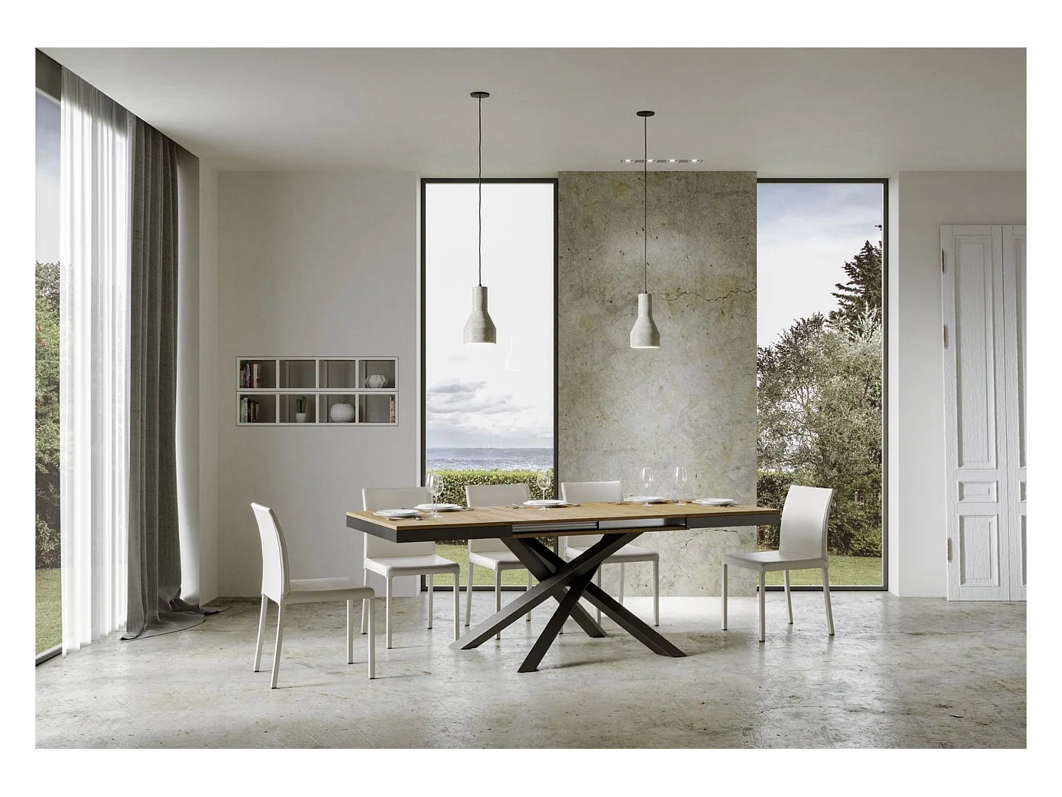 Ausziehbarer Tisch 90x160/420 cm Gestell Volantis Evolution Eiche Natur Anthrazit