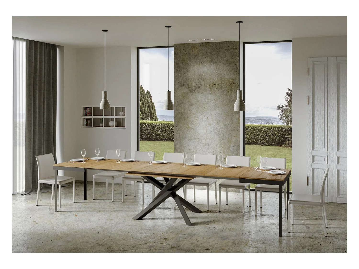 Ausziehbarer Tisch 90x160/420 cm Gestell Volantis Evolution Eiche Natur Anthrazit