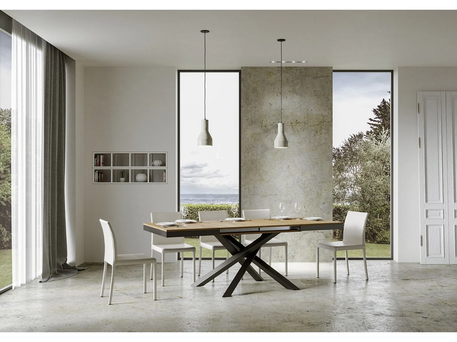 Ausziehtisch 160/420x90 cm Volantis Evolution Eiche Natur Gestell und Füße Anthrazit