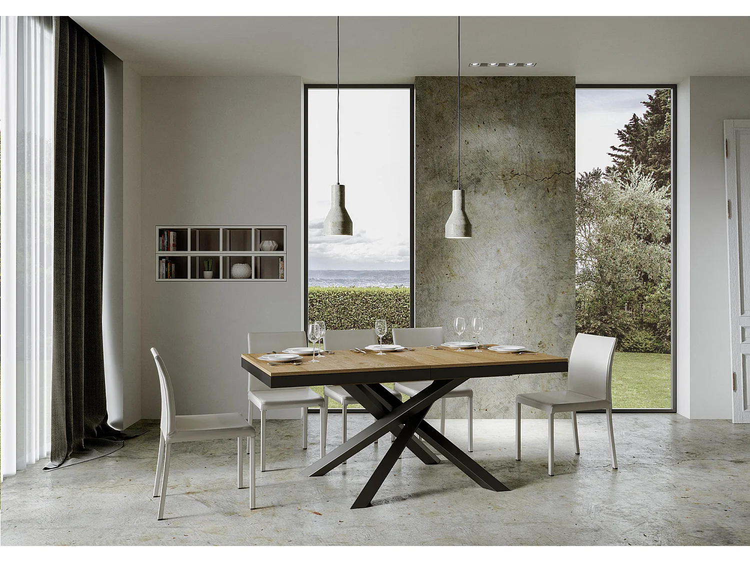 Ausziehtisch 160/420x90 cm Volantis Evolution Eiche Natur Gestell und Füße Anthrazit