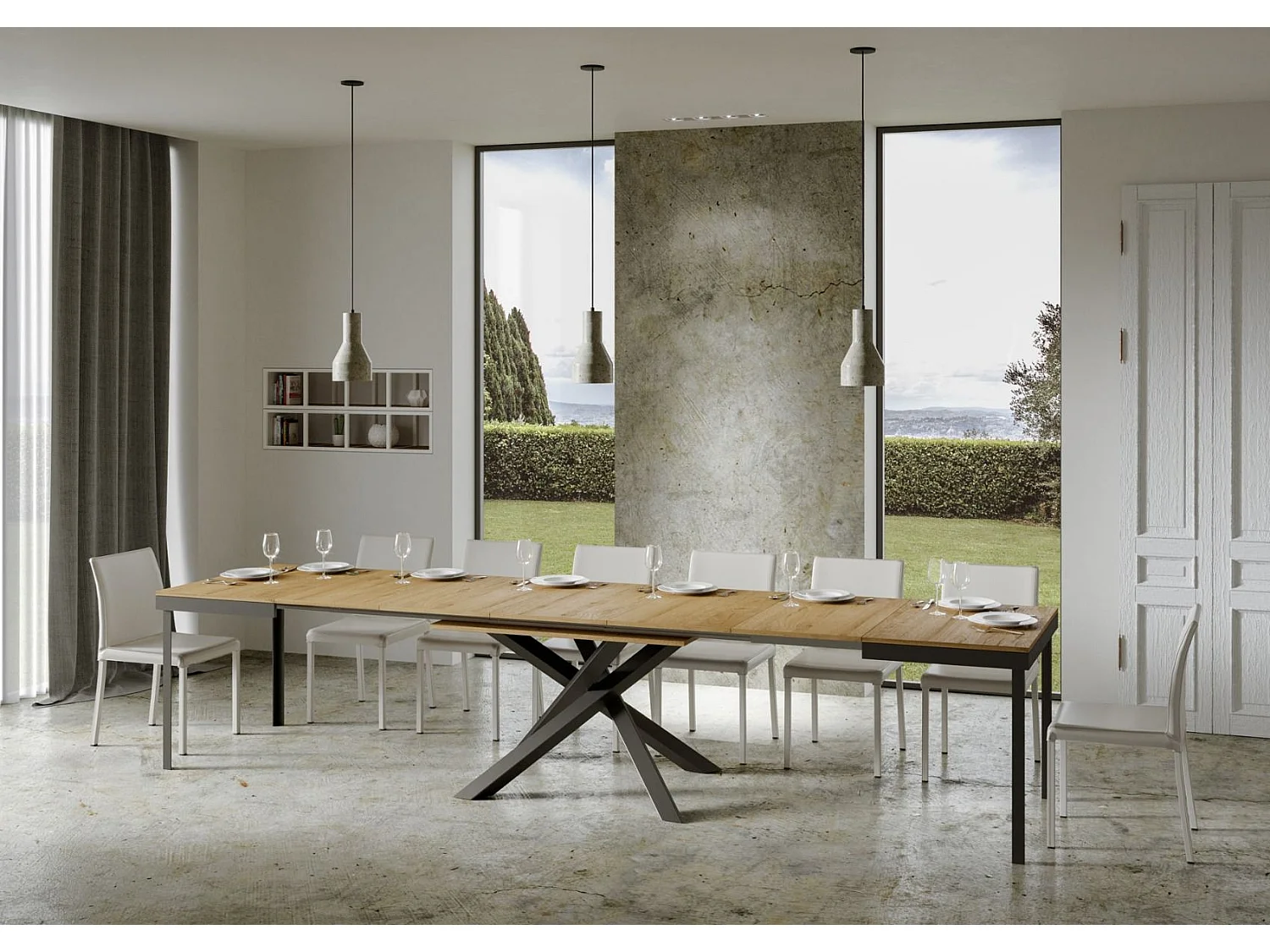Ausziehtisch 160/420x90 cm Volantis Evolution Eiche Natur Gestell und Füße Anthrazit