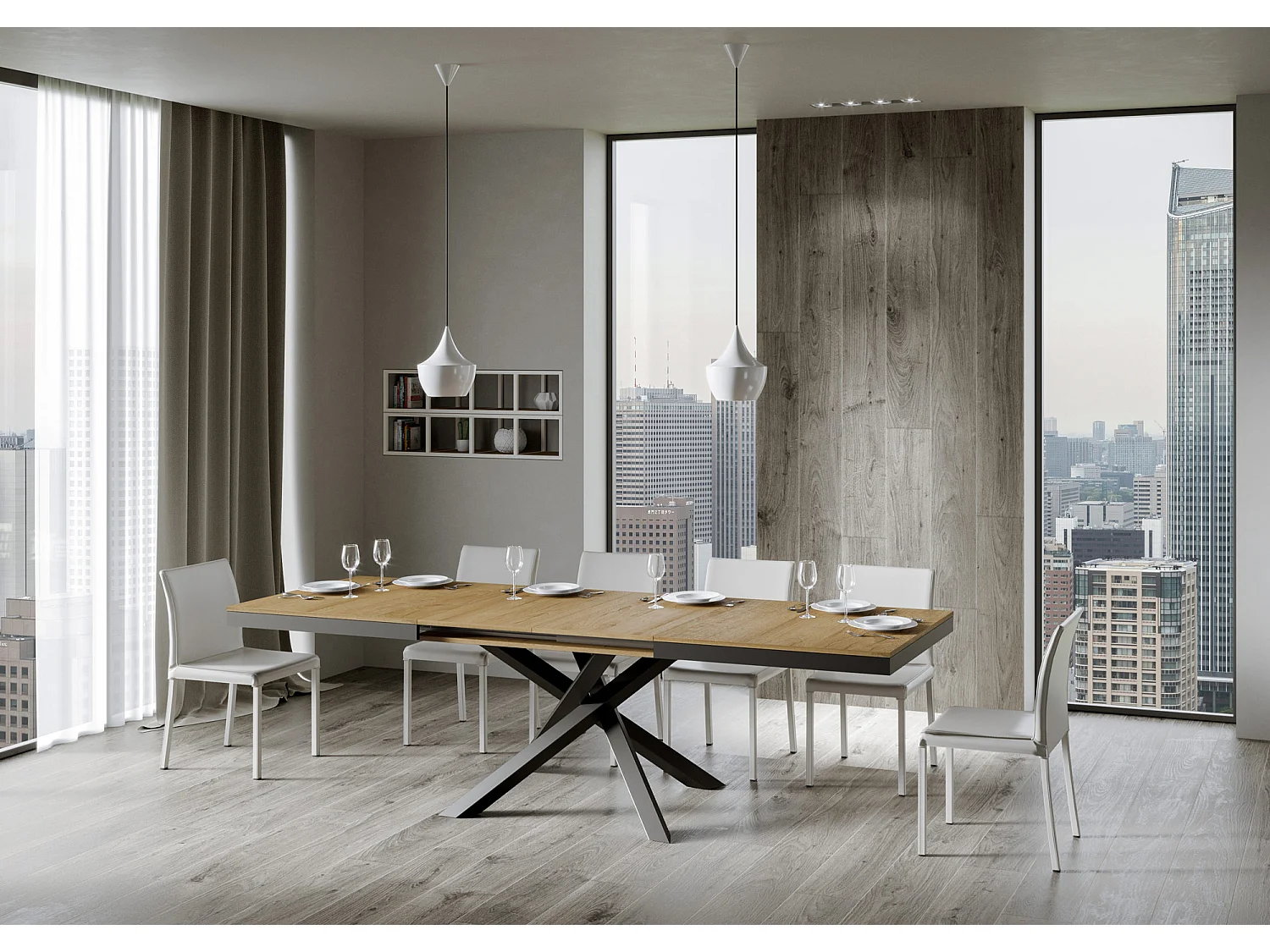 Ausziehtisch 160/420x90 cm Volantis Evolution Eiche Natur Gestell und Füße Anthrazit