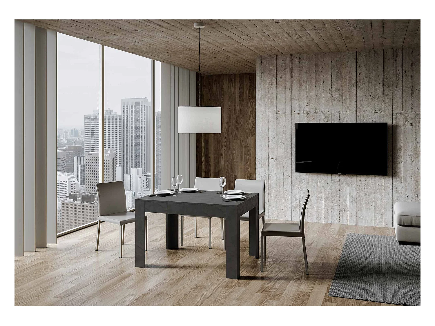 Mesa extensible 90x120/180 cm Bibi Antracita Espatulado