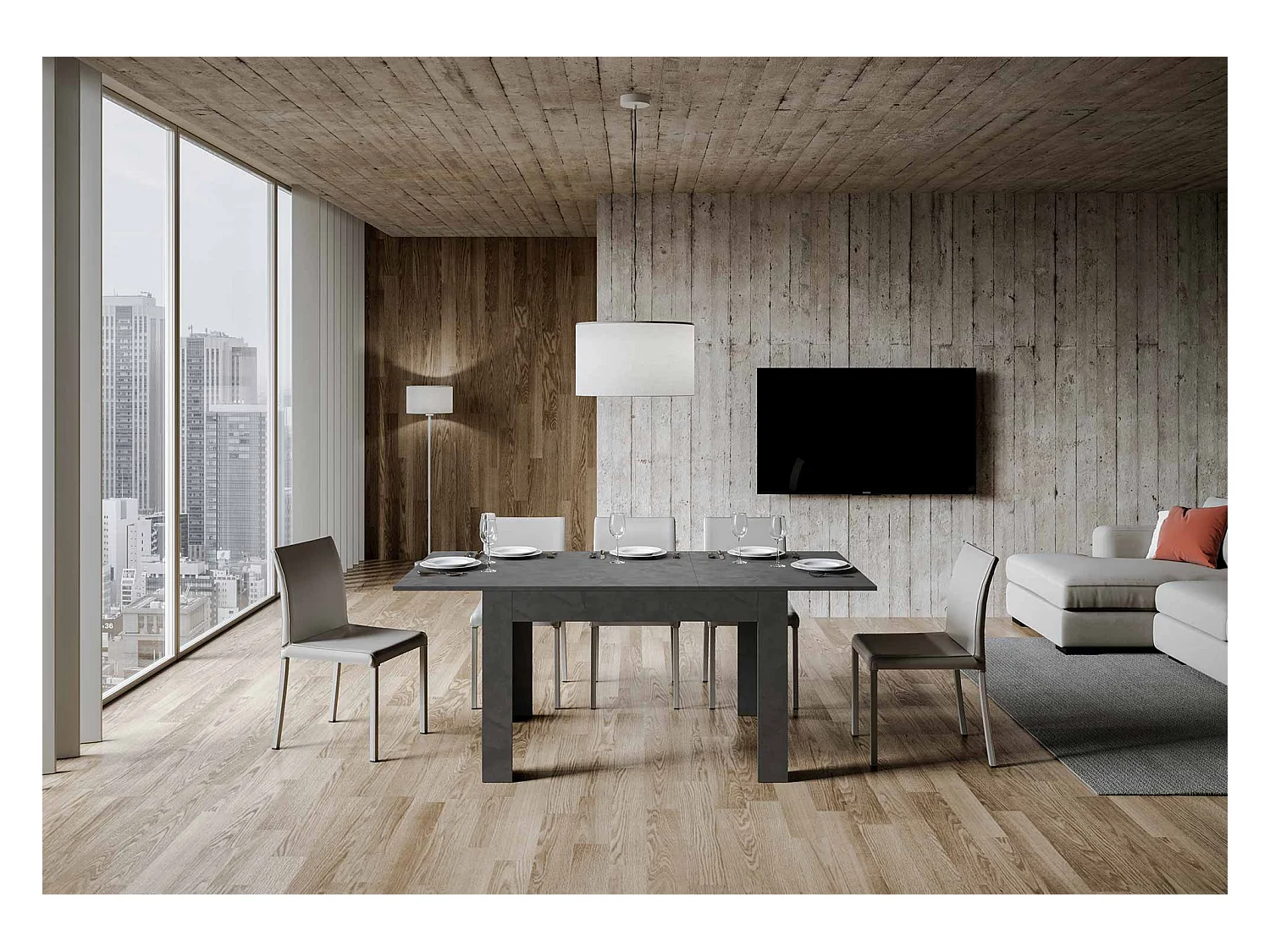 Mesa extensible 90x120/180 cm Bibi Antracita Espatulado