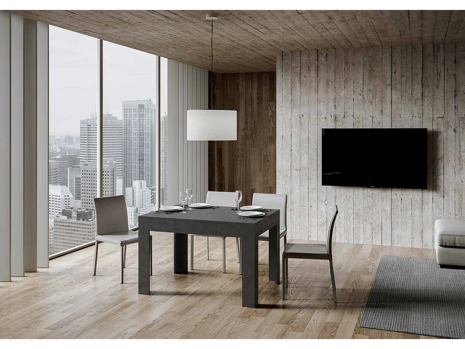 Table extensible 90x120/180 cm Bibi Anthracite Spatulé