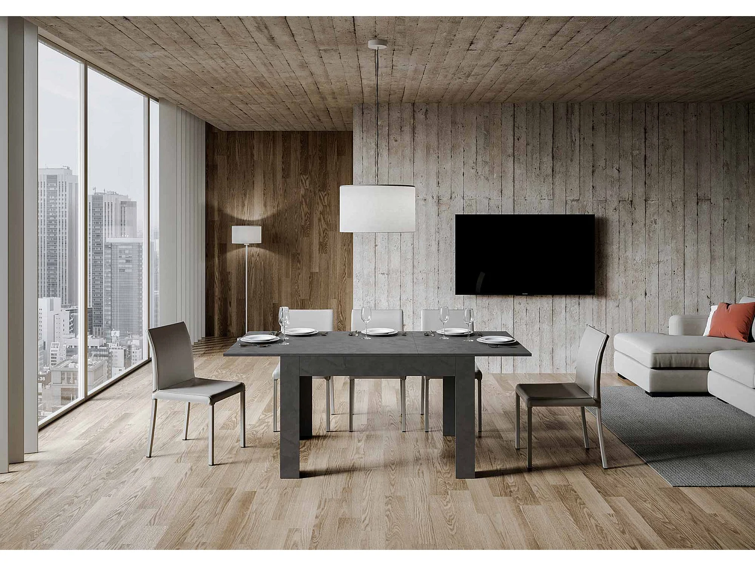 Table extensible 90x120/180 cm Bibi Anthracite Spatulé