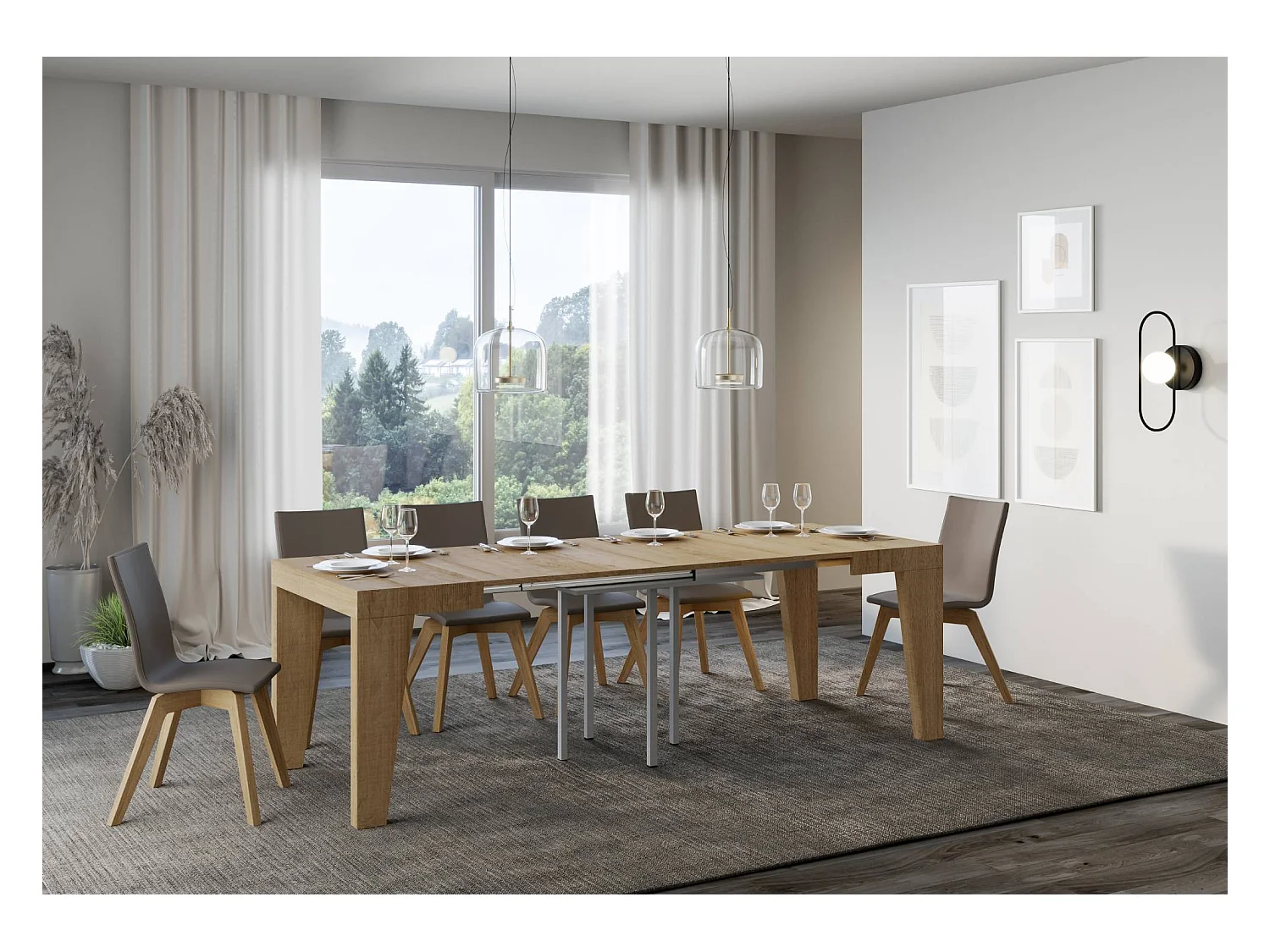 Ausziehbarer Tisch 90x90/246 cm Naxy Quercia Natura