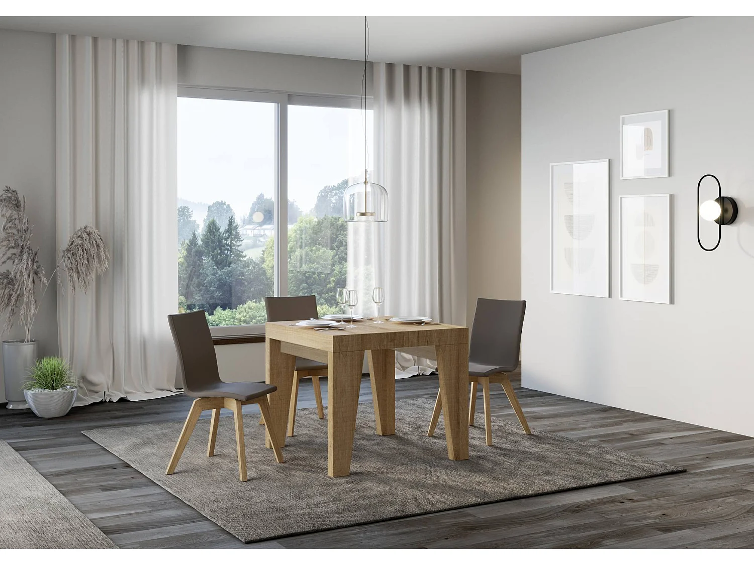 Uitschuifbare tafel 90/246x90 cm Naxy natuur eiken