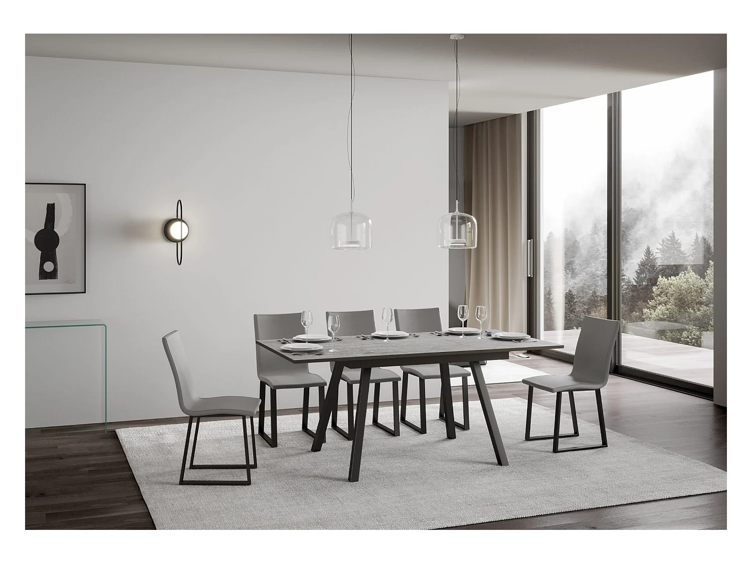 Uitschuifbare tafel 90x120/180 cm Mirhi cement frame antraciet