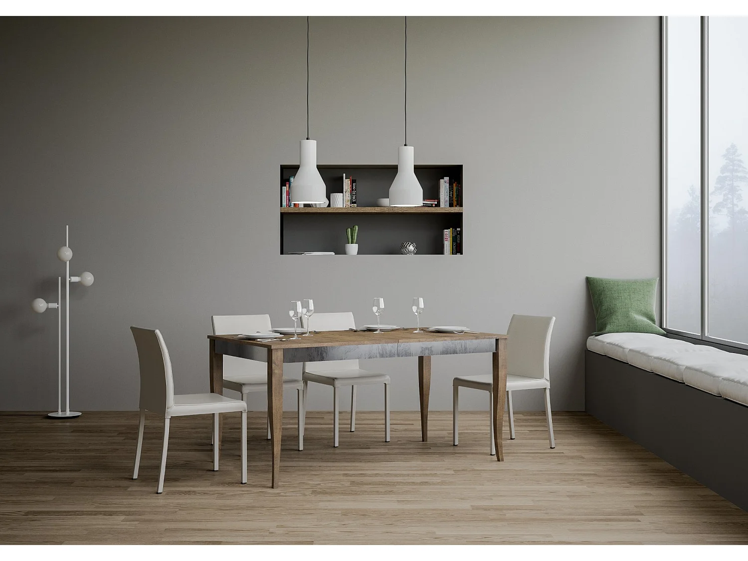 Table extensible 90x160/264 cm Sciabola Iron Noyer cadre gris