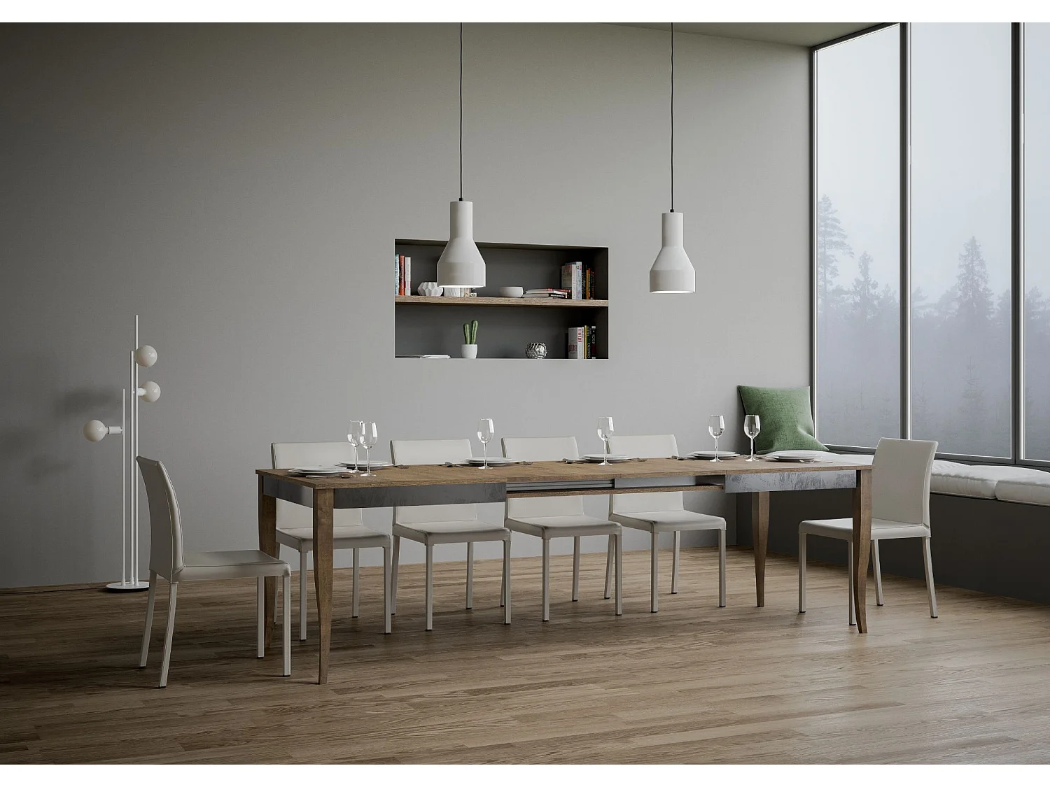 Table extensible 90x160/264 cm Sciabola Iron Noyer cadre gris