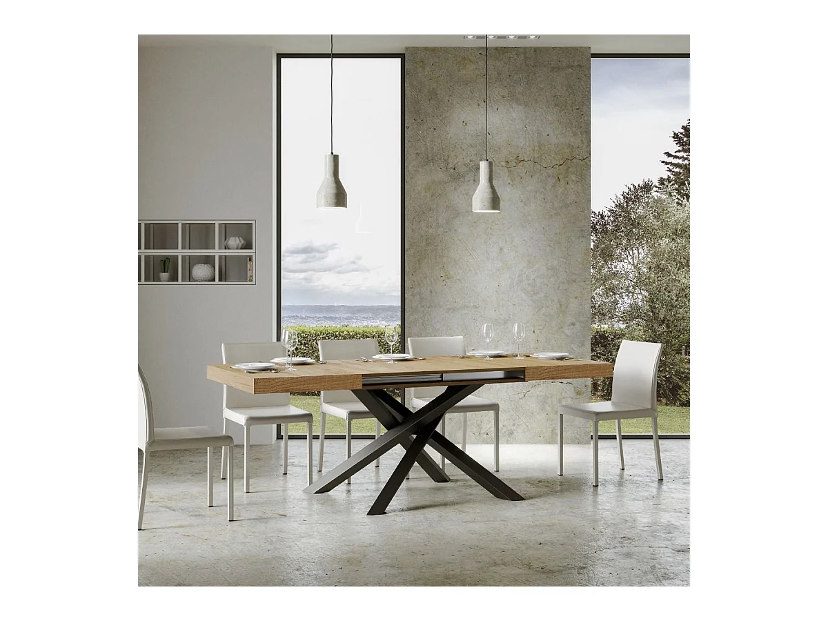 Table extensible 90x180/440 cm Volantis Chêne Nature cadre Anthracite